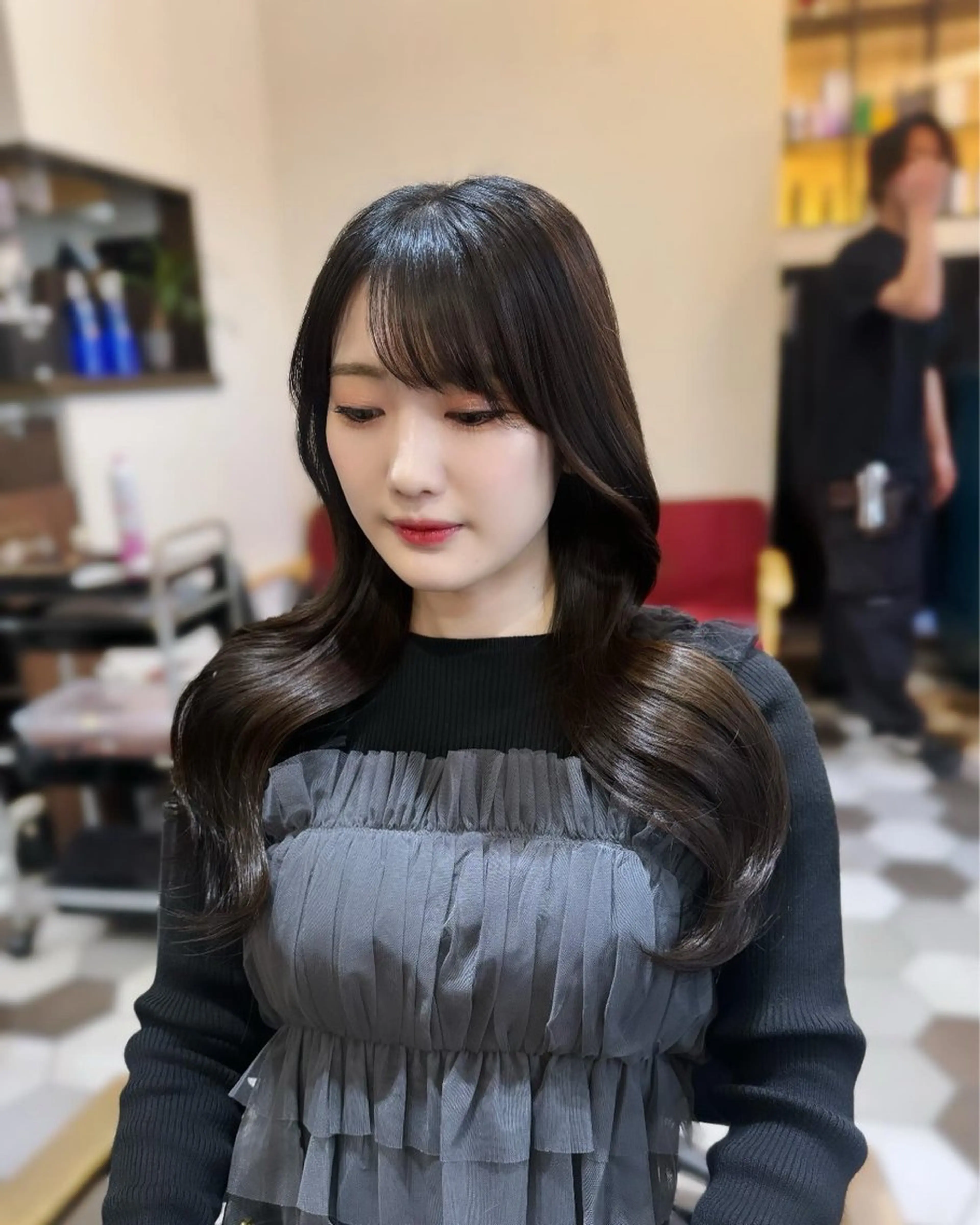 ロング カラー ヘアアレンジ グレージュ くびれヘア 髪質改善 韓国風ヘア トリートメント カット ヘアカラー トリートメント 酸性縮毛矯正🧴韓国 レイヤー/髪質改善のヘアスタイル