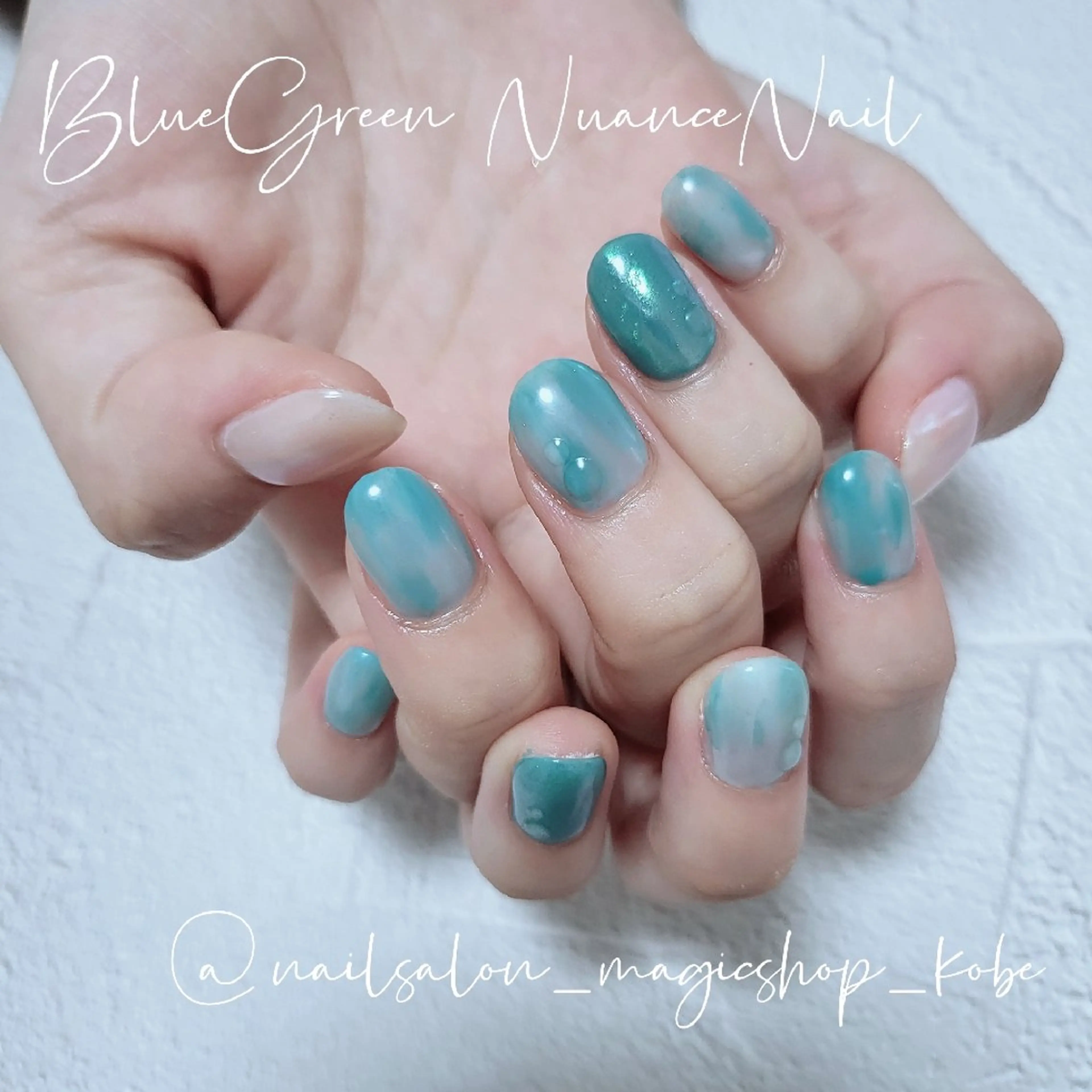 ネイル ブルー クリアネイル ジェルネイル グリーン ミラーネイル ハンドネイル Nailsalon MagicShopのネイルデザイン