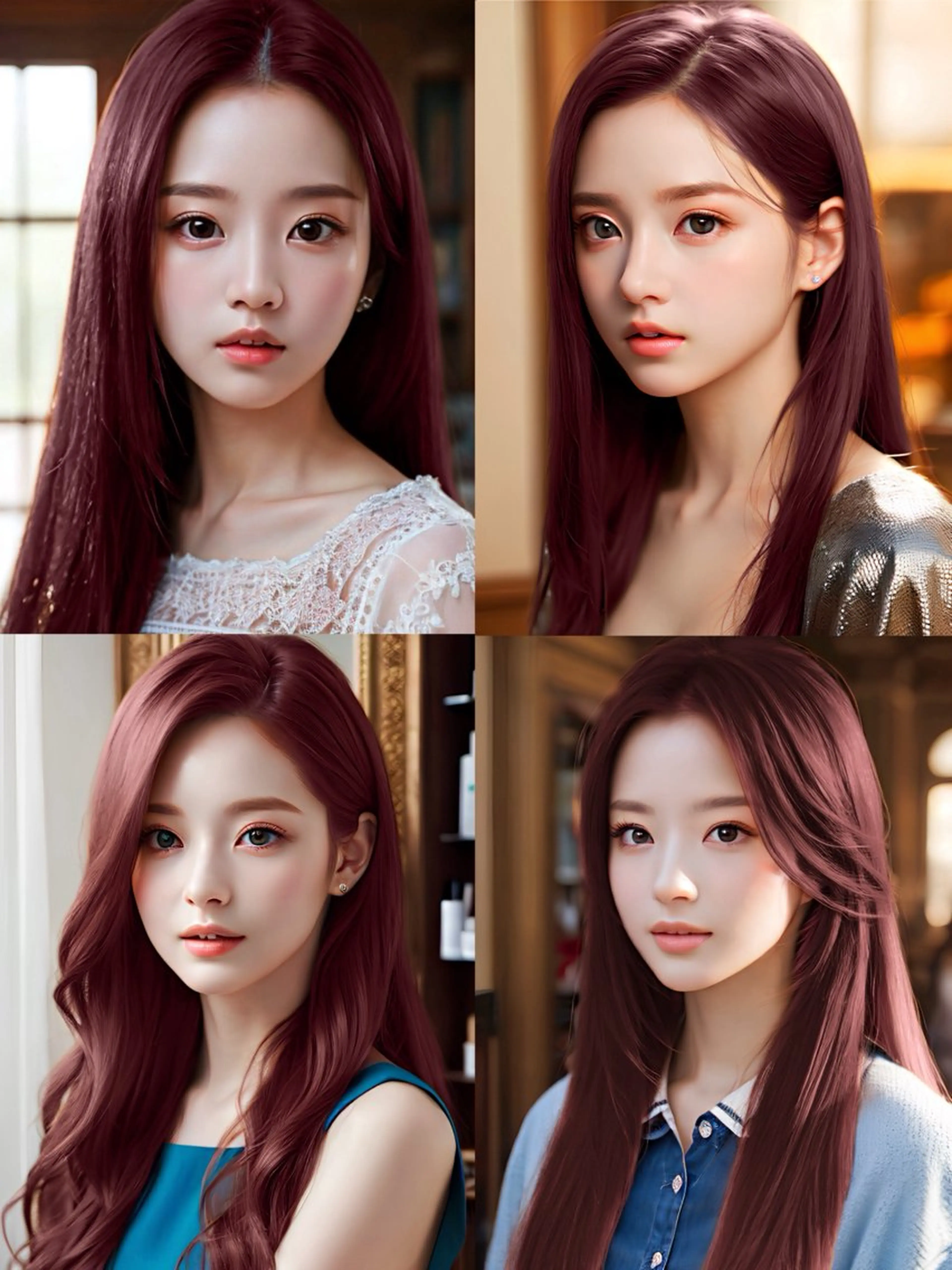 セミロング カラー ブリーチ ボルドーカラー ブラウンカラー カシス ダブルカラー ヘアカラー トリートメント 🎈ブリーチなし暖色 カラー/レッド/ゆいのヘアスタイル