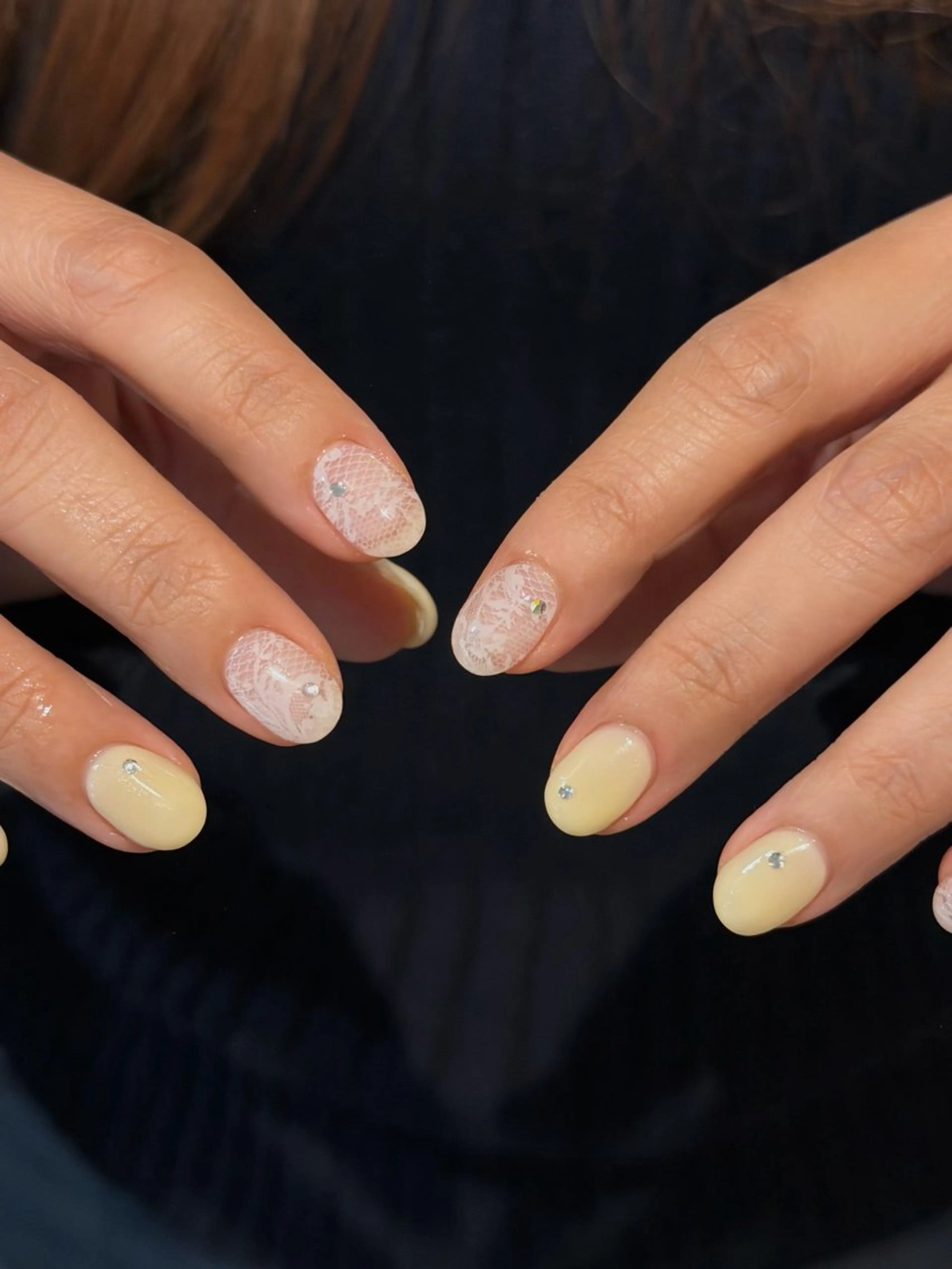 ネイル レース 春ネイル 黄色 ハンドネイル NORA南青山/ kanohaのネイルデザイン