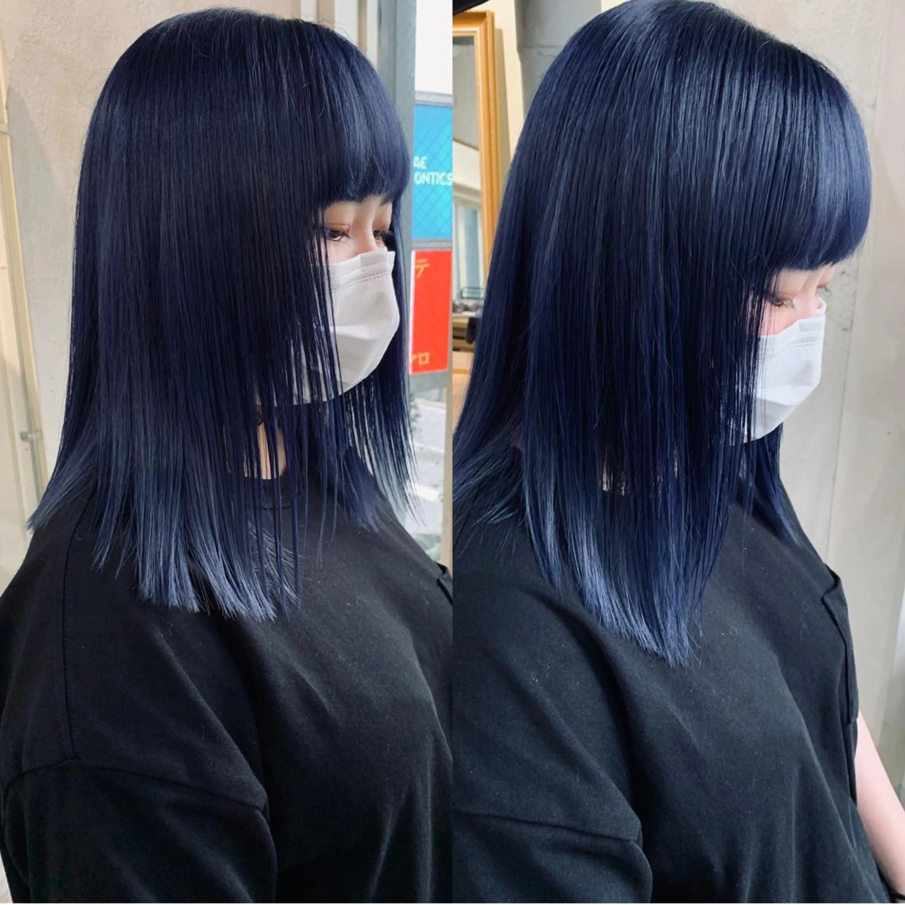 セミロング カラー 黒髪 ブルーカラー ブルーブラック カット ヘアカラー トリートメント トリートメント /カラー/NAOKIのヘアスタイル