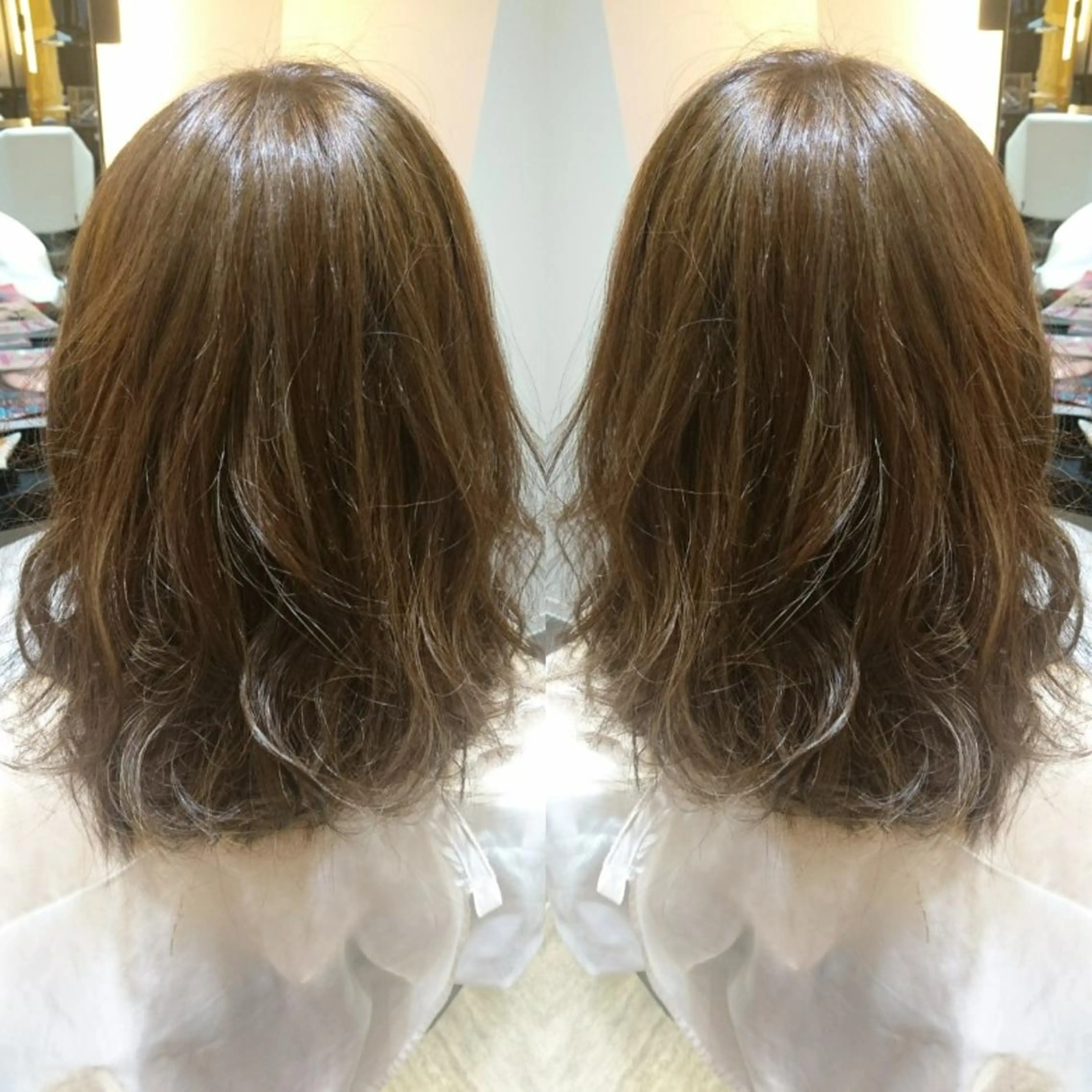 カラー セミロング アッシュ ハイライトカラー オリーブアッシュ ハイライト 永島 さとみのマツエク・マツパデザイン