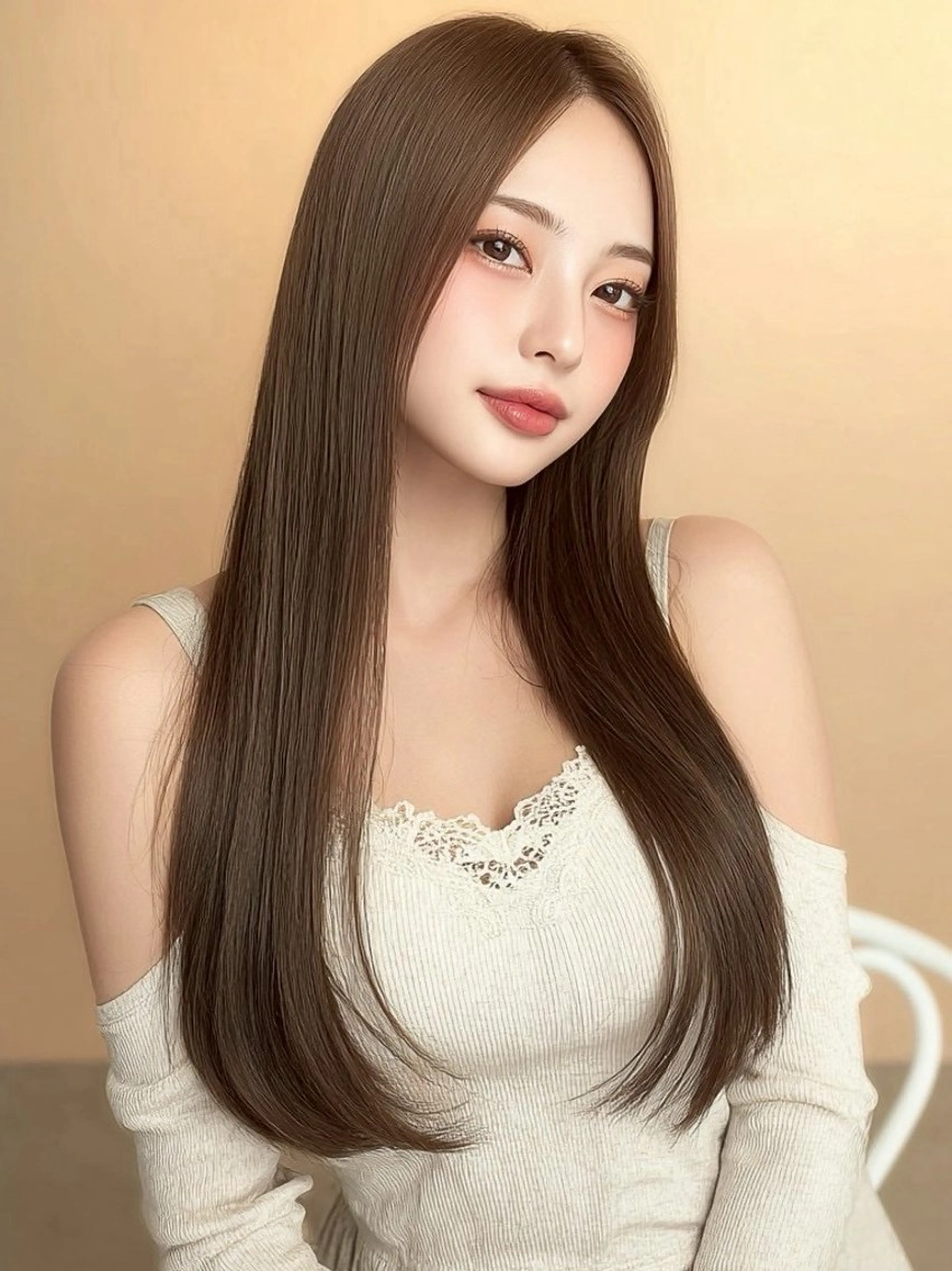 ロング カラー 透明感カラー くびれヘア 顔周りカット ヨシンモリ 韓国風ヘア カット ヘアカラー トリートメント レイヤーカット/ 髪質改善/透カラーのヘアスタイル