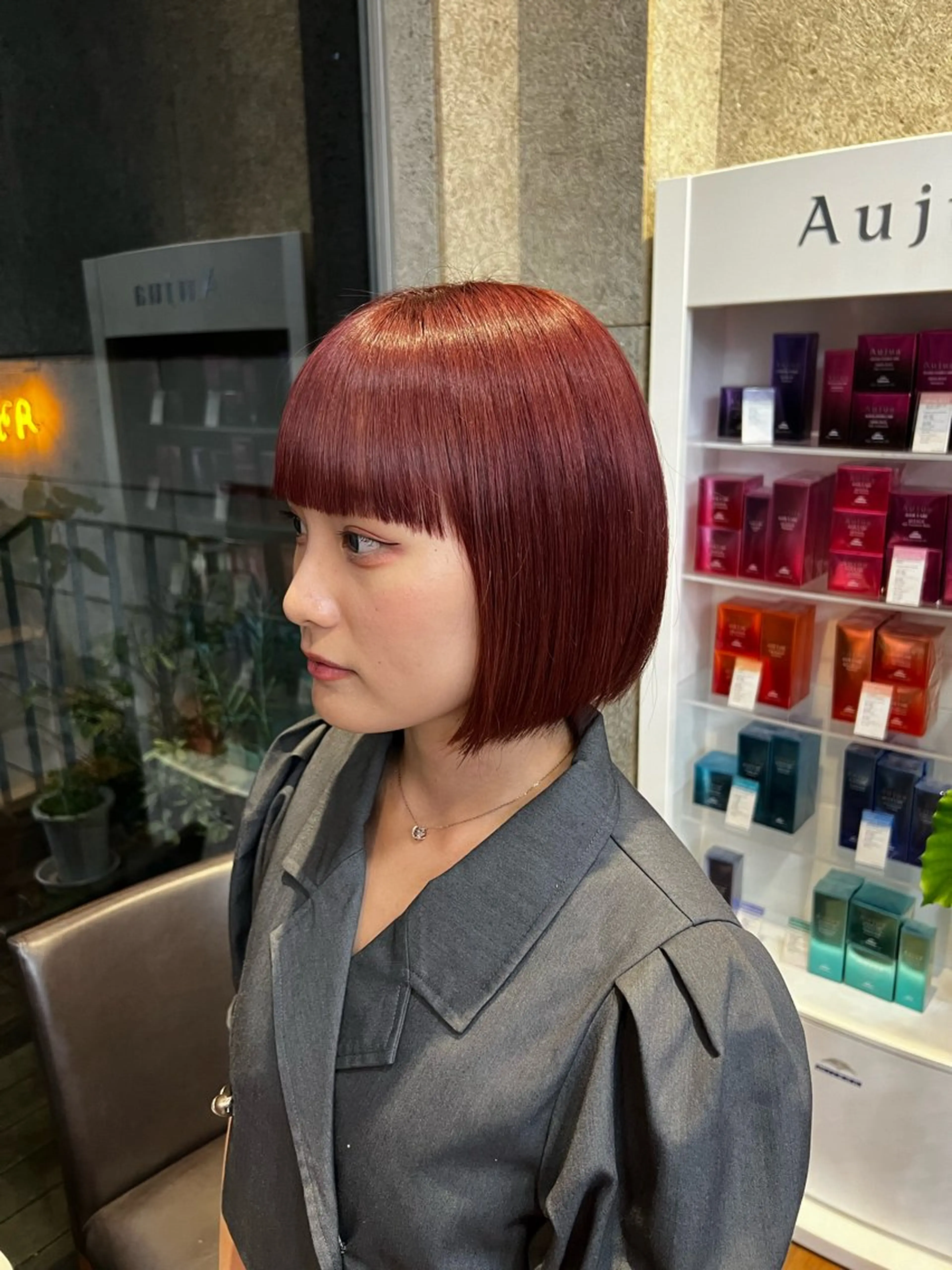 セミロング カラー カシス ピンクカラー ヘアカラー トリートメント 透明感/血色カラー/ 似合せレイヤー/ゆいのヘアスタイル