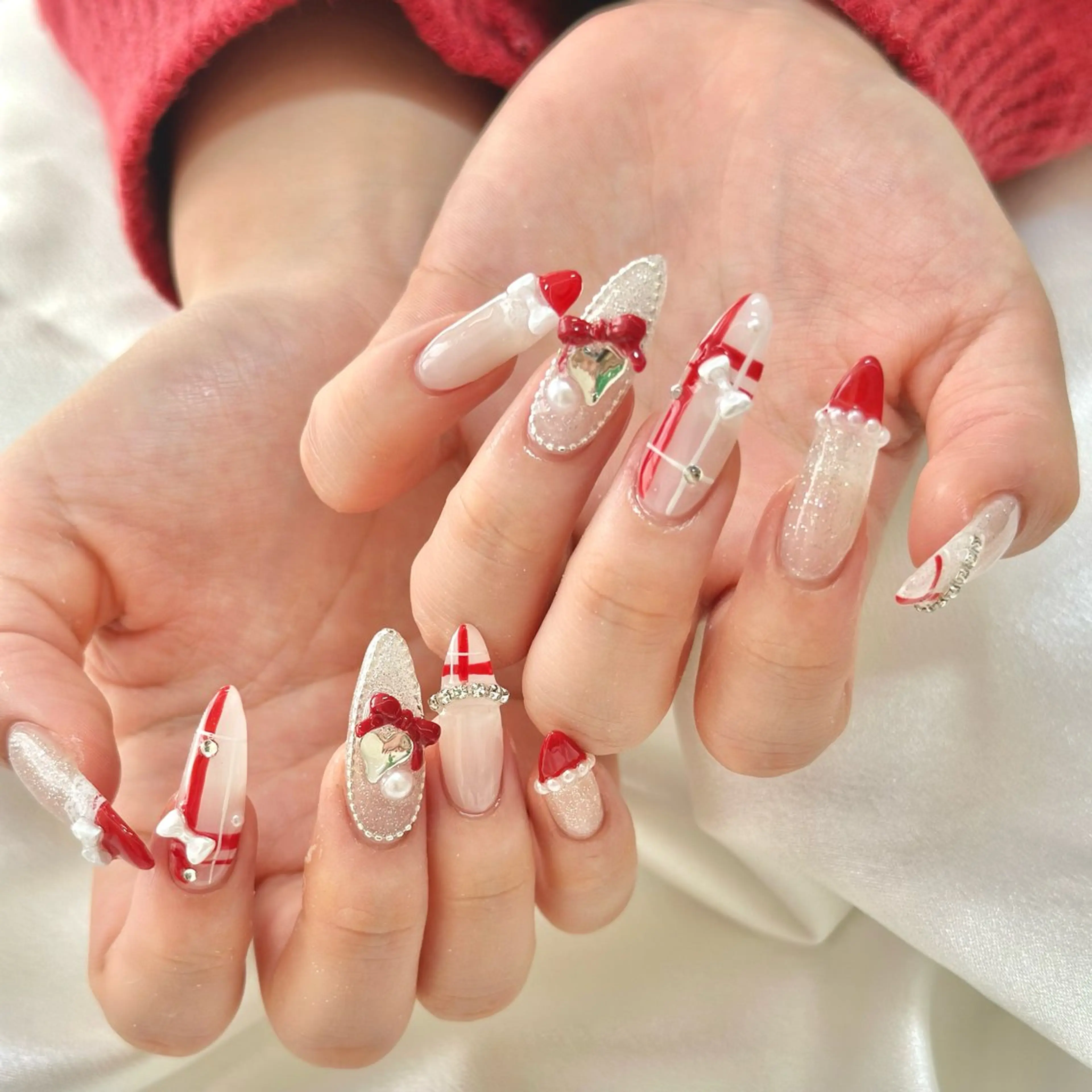 ネイル 長さ出し ジェルネイル ロングネイル パラジェル 赤色 ハンドネイル fukuyasu rikaのネイルデザイン