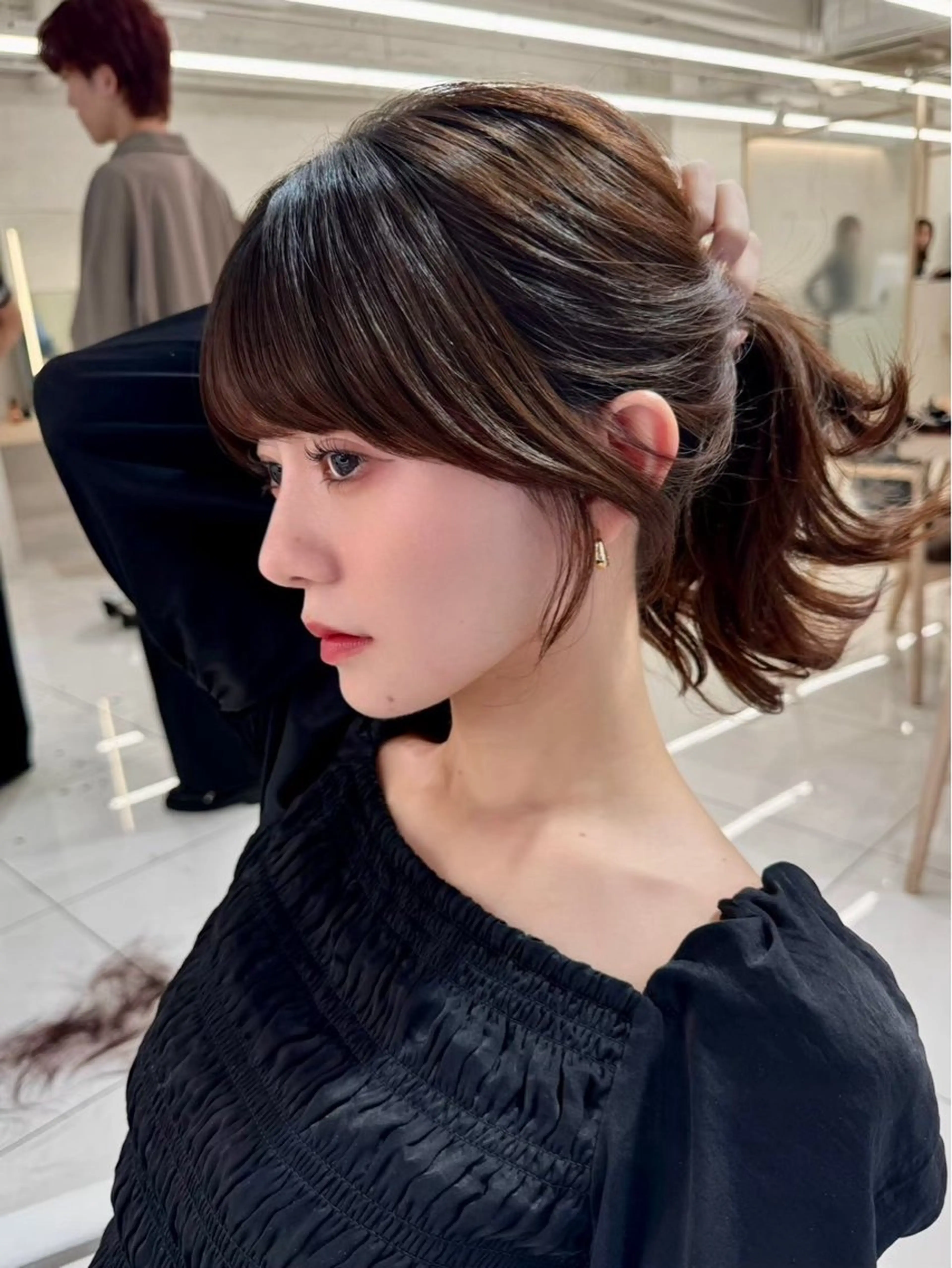 ミディアム カラー パーマ ヘアアレンジ ポニーテール カット 縮毛矯正 🇰🇷韓国ヘア★ 副店長.쿠리타⭐︎のヘアスタイル