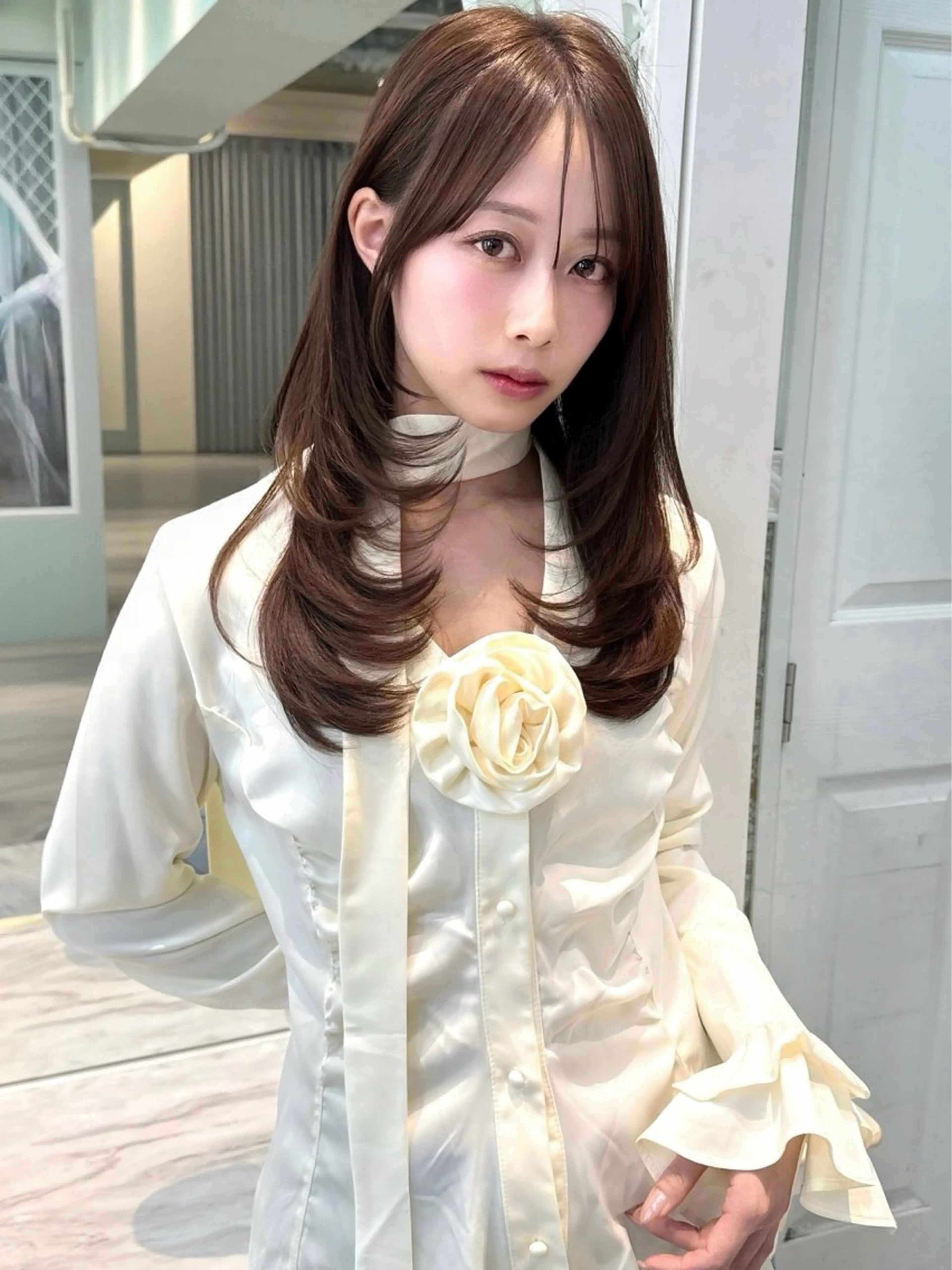 ミディアム カラー カット ヘアカラー 木屋元一/透明感 /前髪/ショートボブのヘアスタイル