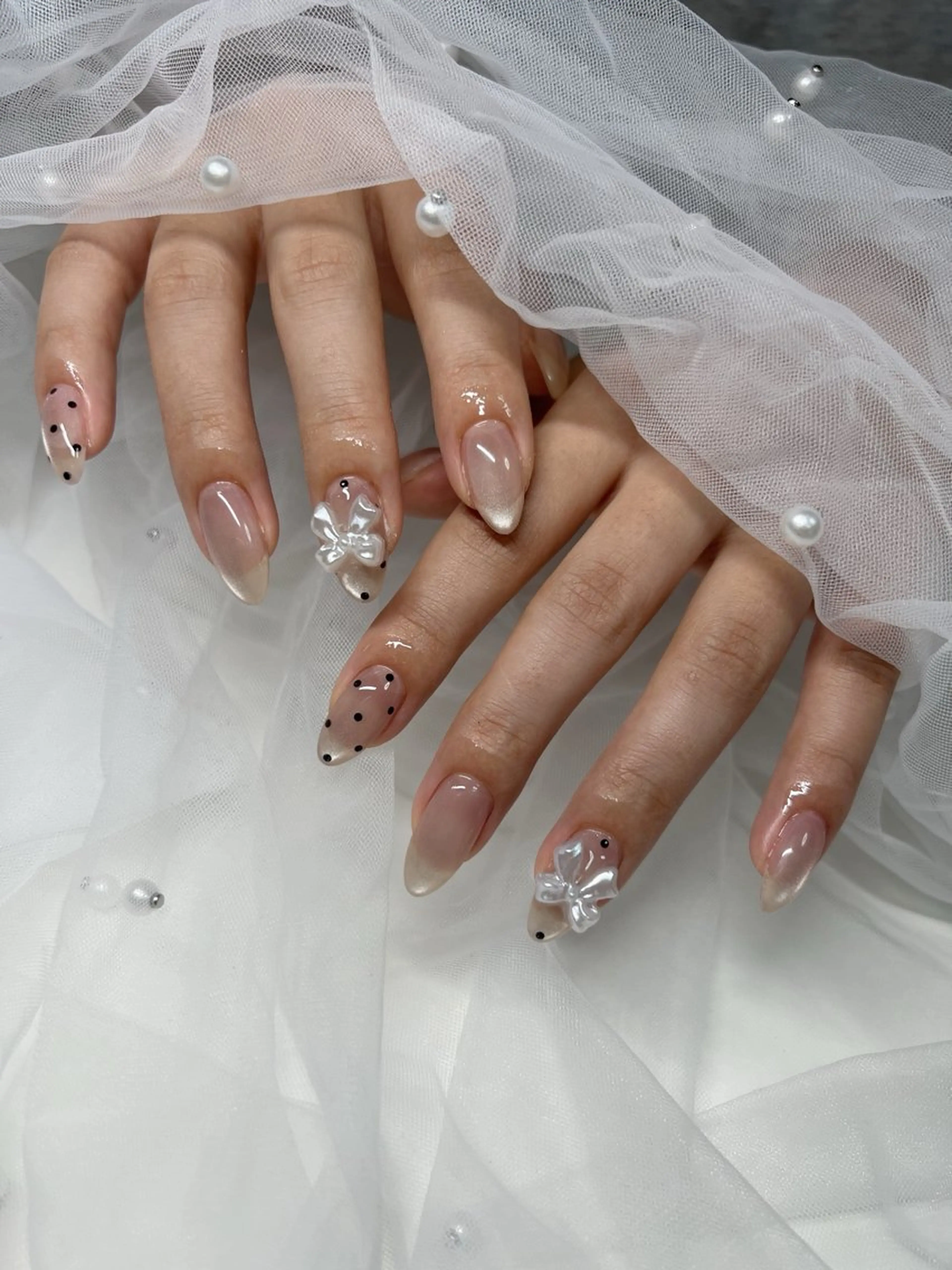 ネイル ドット マグネットネイル リボン ハンドネイル 川端 京香のネイルデザイン