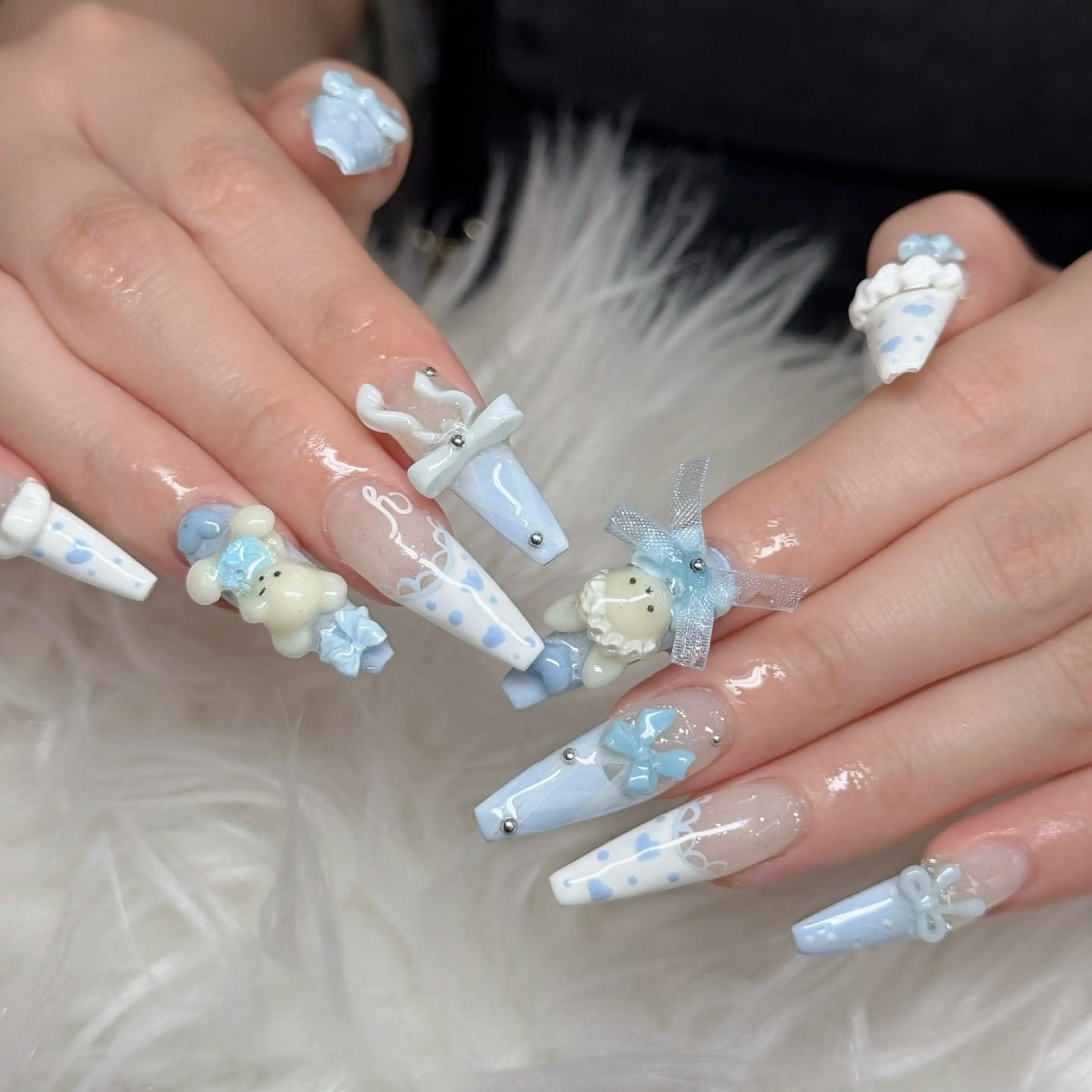 ネイル ロングネイル マグネットネイル リボン 夏ネイル スーパーロングネイル Hani Nail Salonのネイルデザイン