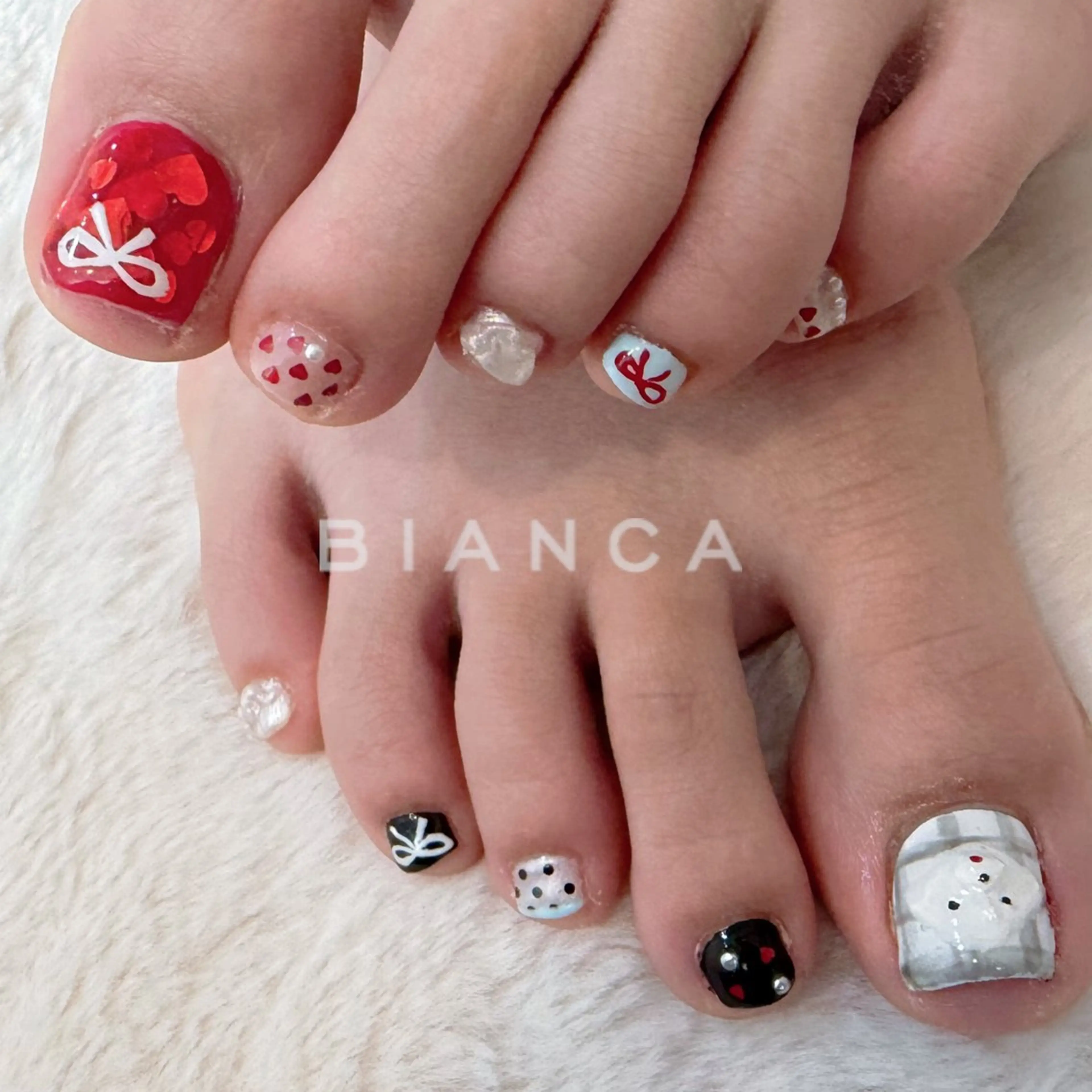 ネイル アートネイル 持ち込み リボン フットネイル Bianca名駅店 あゆのネイルデザイン