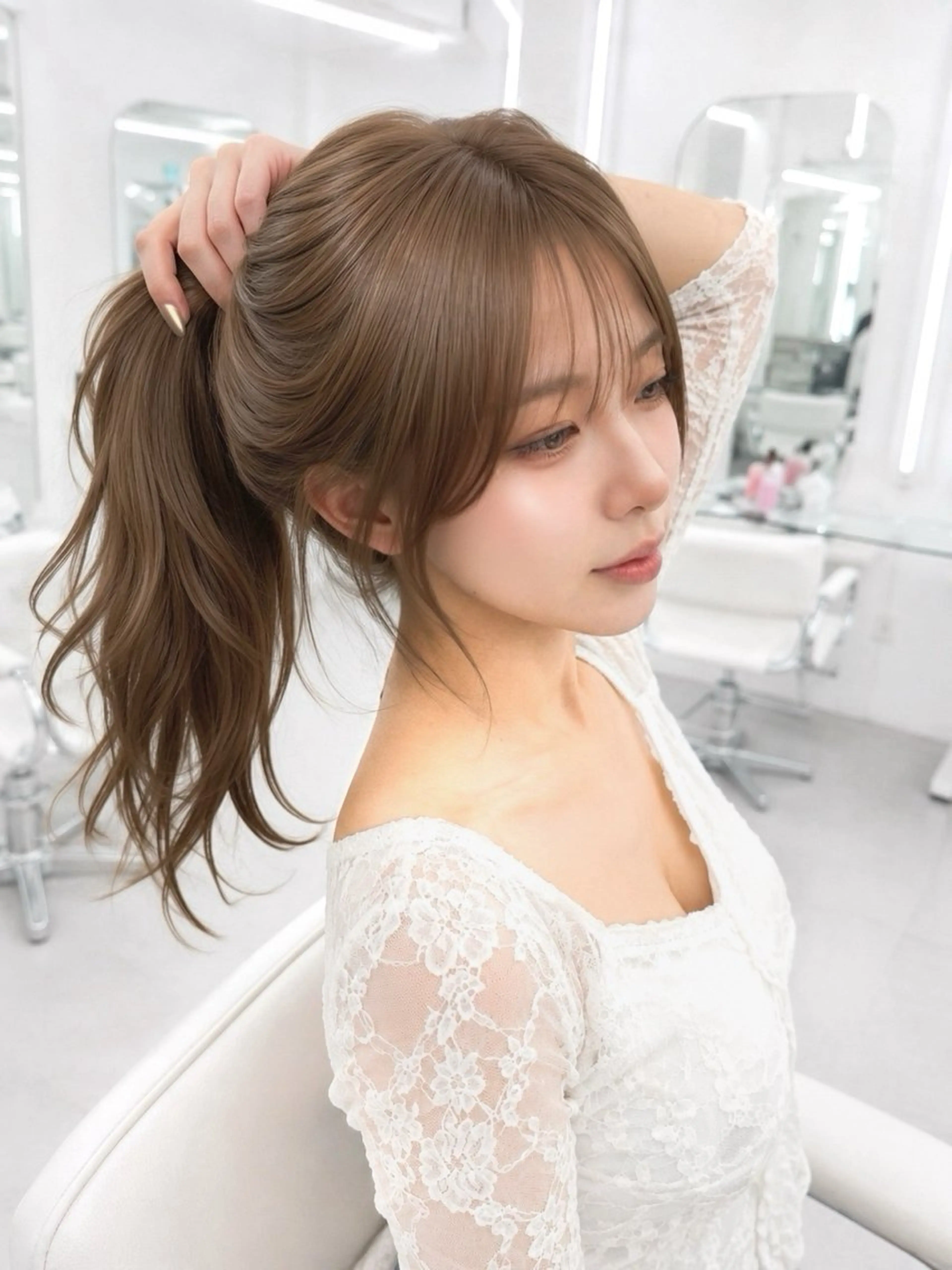 ロング カラー 顔周りカット 韓国風ヘア レイヤーカット カット ヘアカラー 縮毛矯正 トリートメント ヘアセット 透明感カラー✨🩵 韓国ヘアkanatoのヘアスタイル