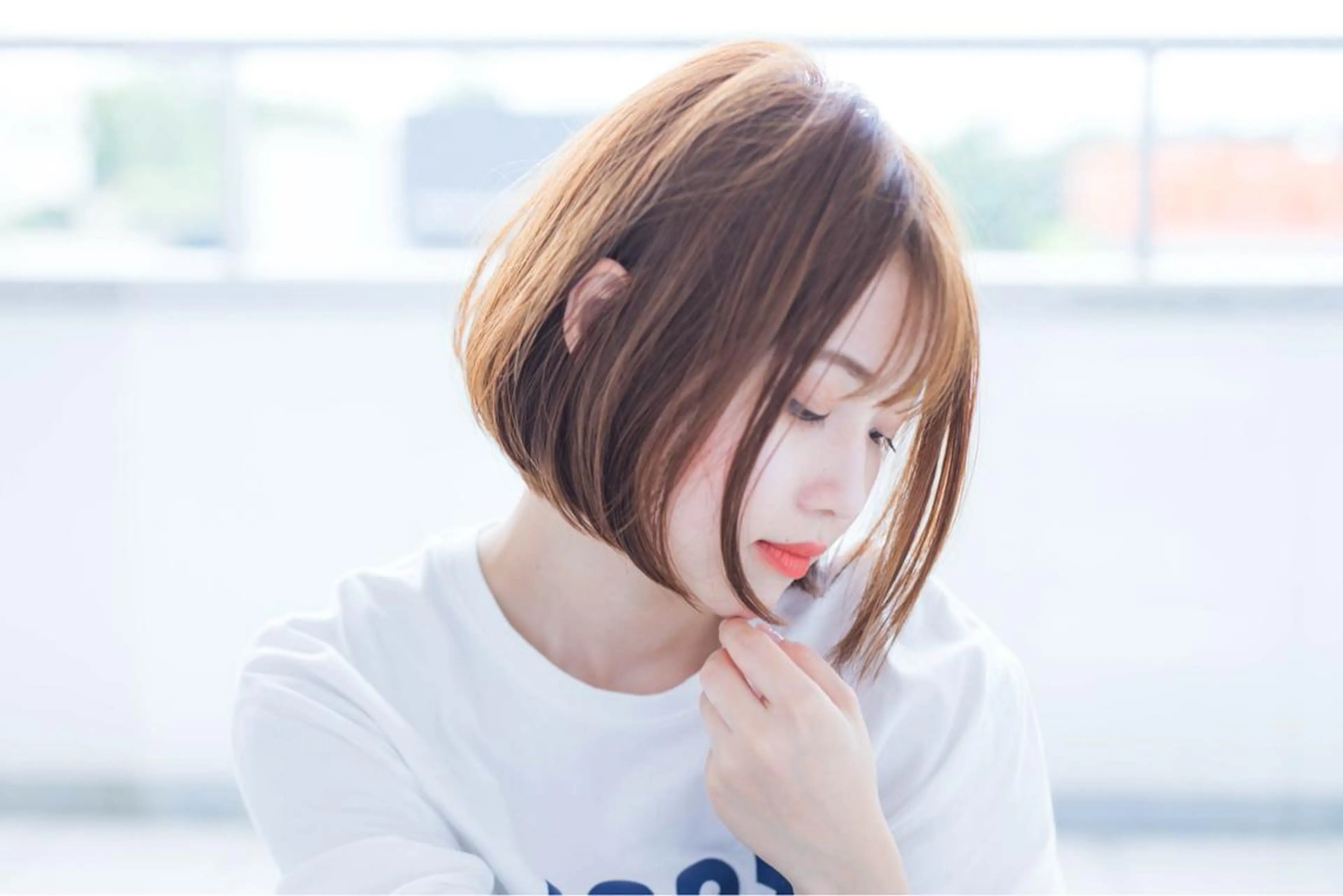 ショート カラー オレンジ ボブ 小野 和摩のヘアスタイル