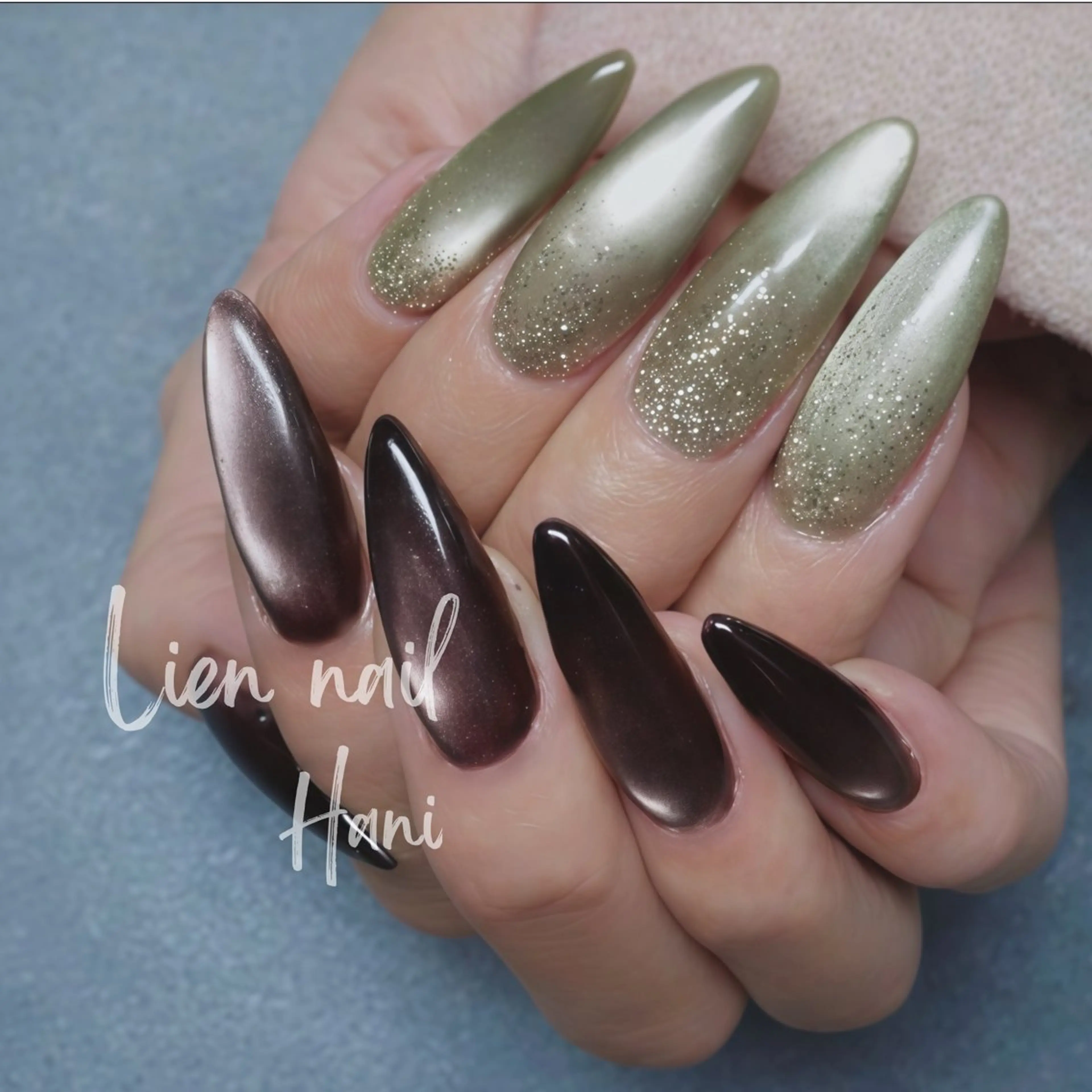 ネイル ブラウン マグネットネイル シンプルネイル Lien nail .Haniのネイルデザイン