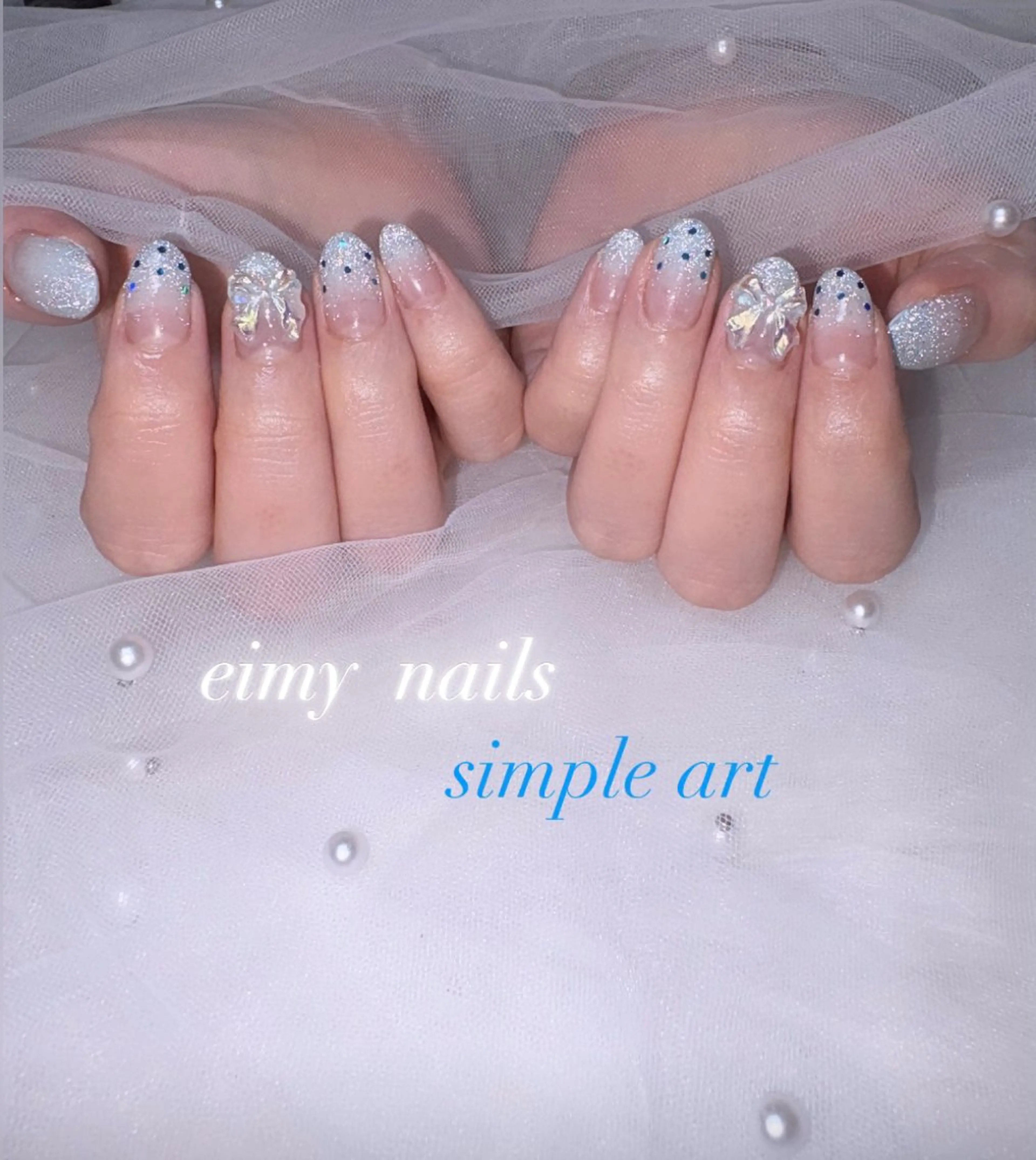 ネイル ドット フラッシュネイル グラデーション ラメ(グリッター) リボン ハンドネイル eimy nails♡のネイルデザイン