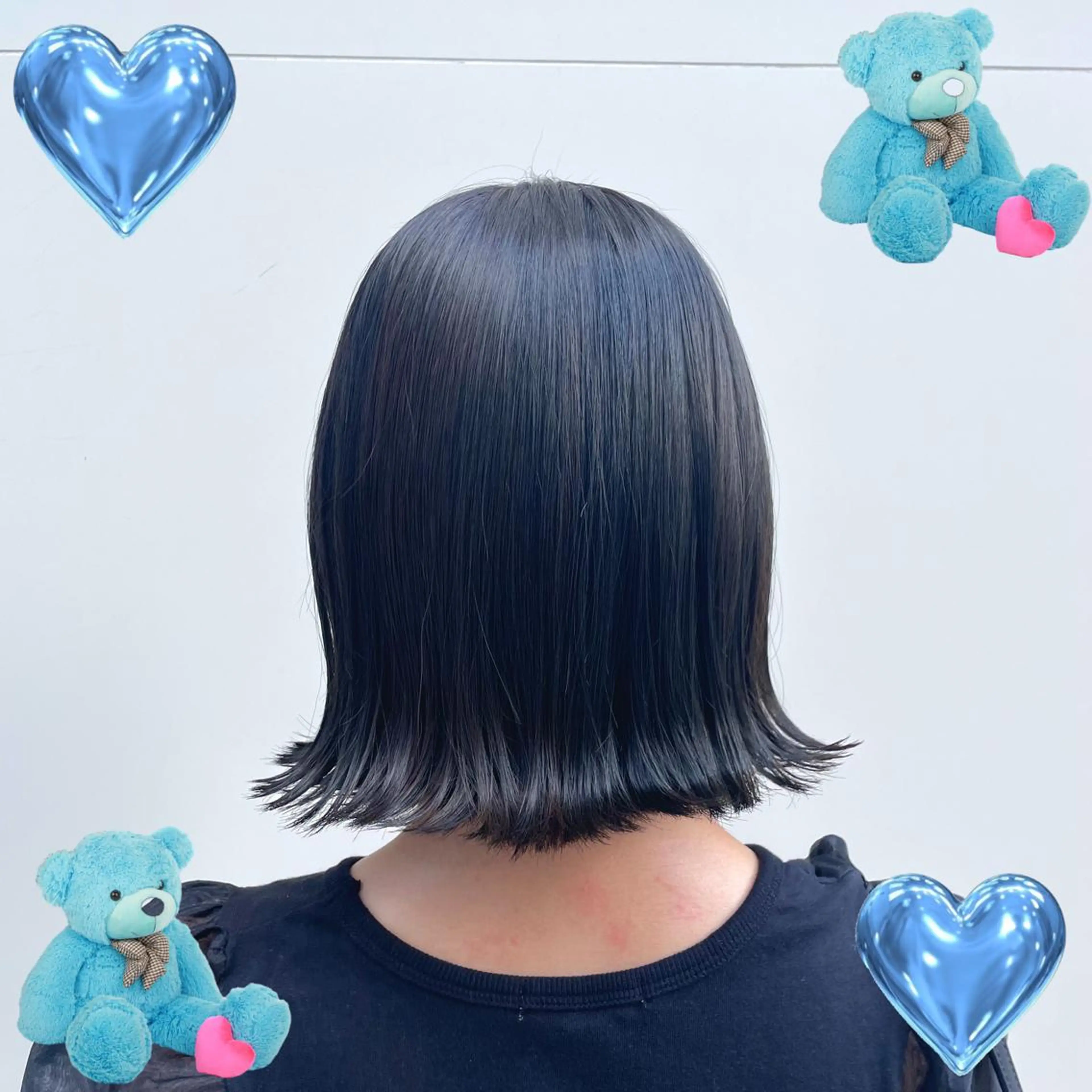 ミディアム カラー 黒髪 ブリーチ ブルーカラー ブルーブラック ブリーチなしカラー 梅田美容室/ ウルフカットのヘアスタイル