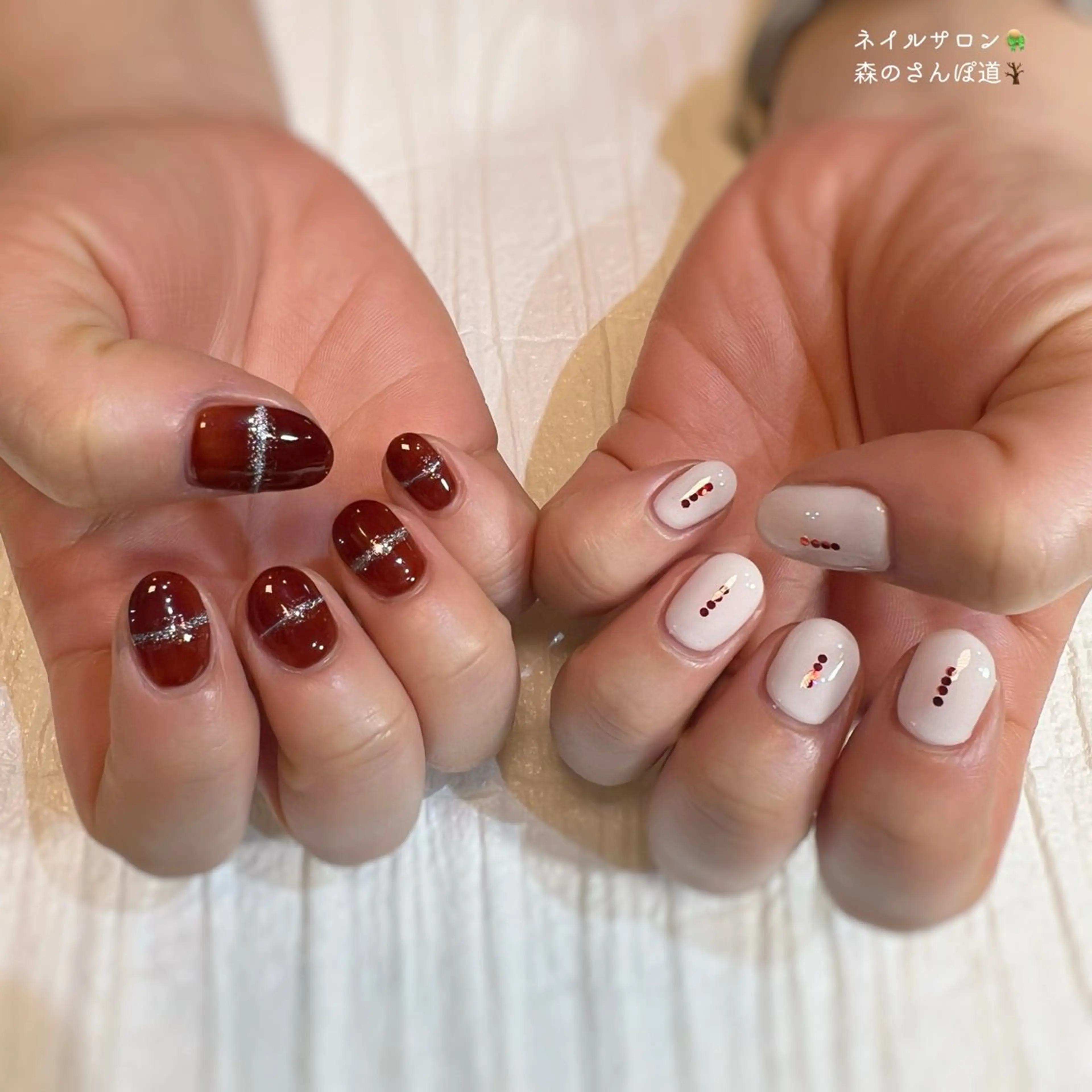 ネイル ハンドネイル ショートネイル 森のさんぽ道のネイルデザイン