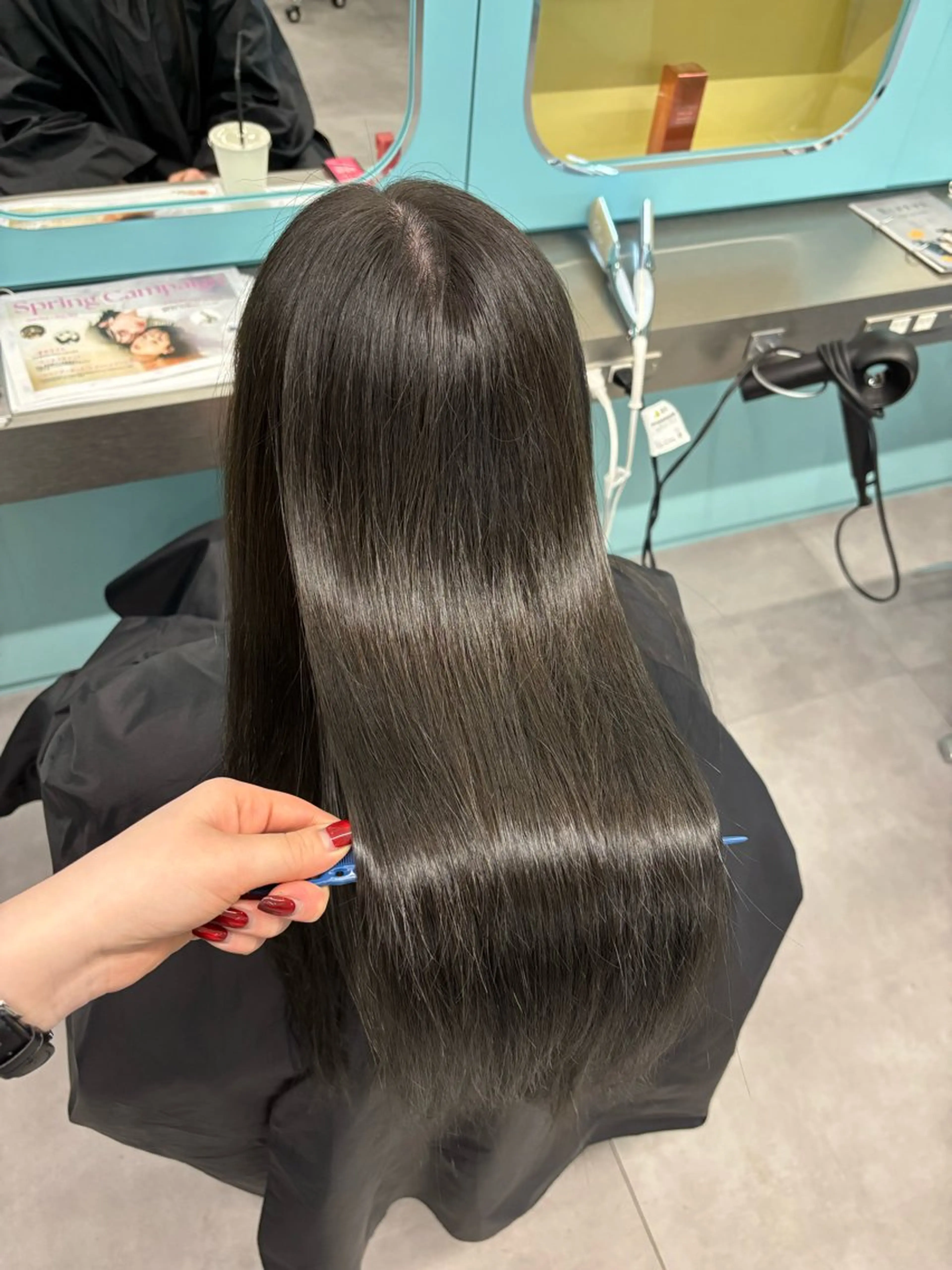 ロング ボブ 顔まわりレイヤー 顔周りカット 髪質改善 韓国風ヘア Mio/髪質改善 透明感カラー/西梅田のヘアスタイル