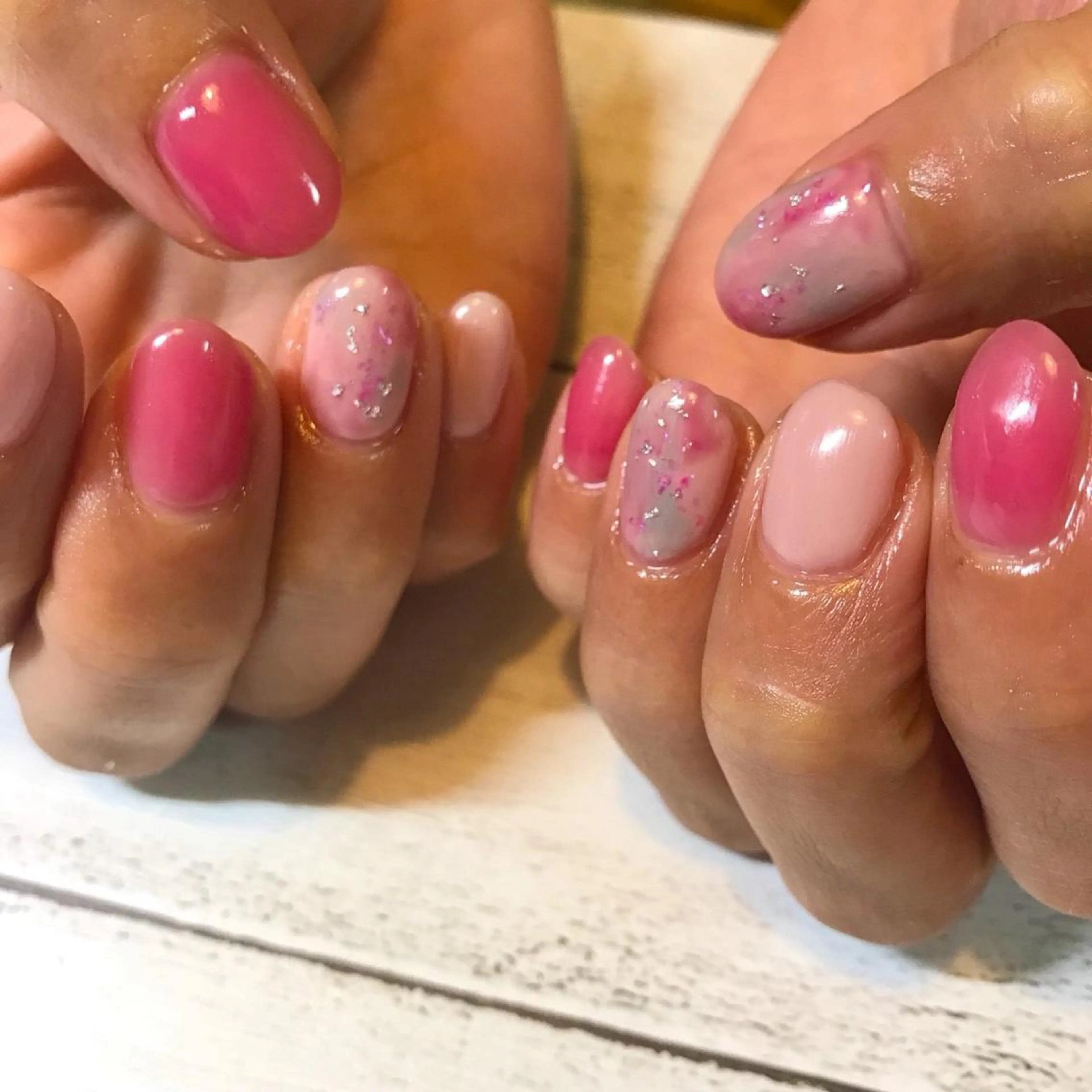 ネイル ニュアンスネイル ピンク ハンドネイル フットネイル GéRanium Harukaのネイルデザイン