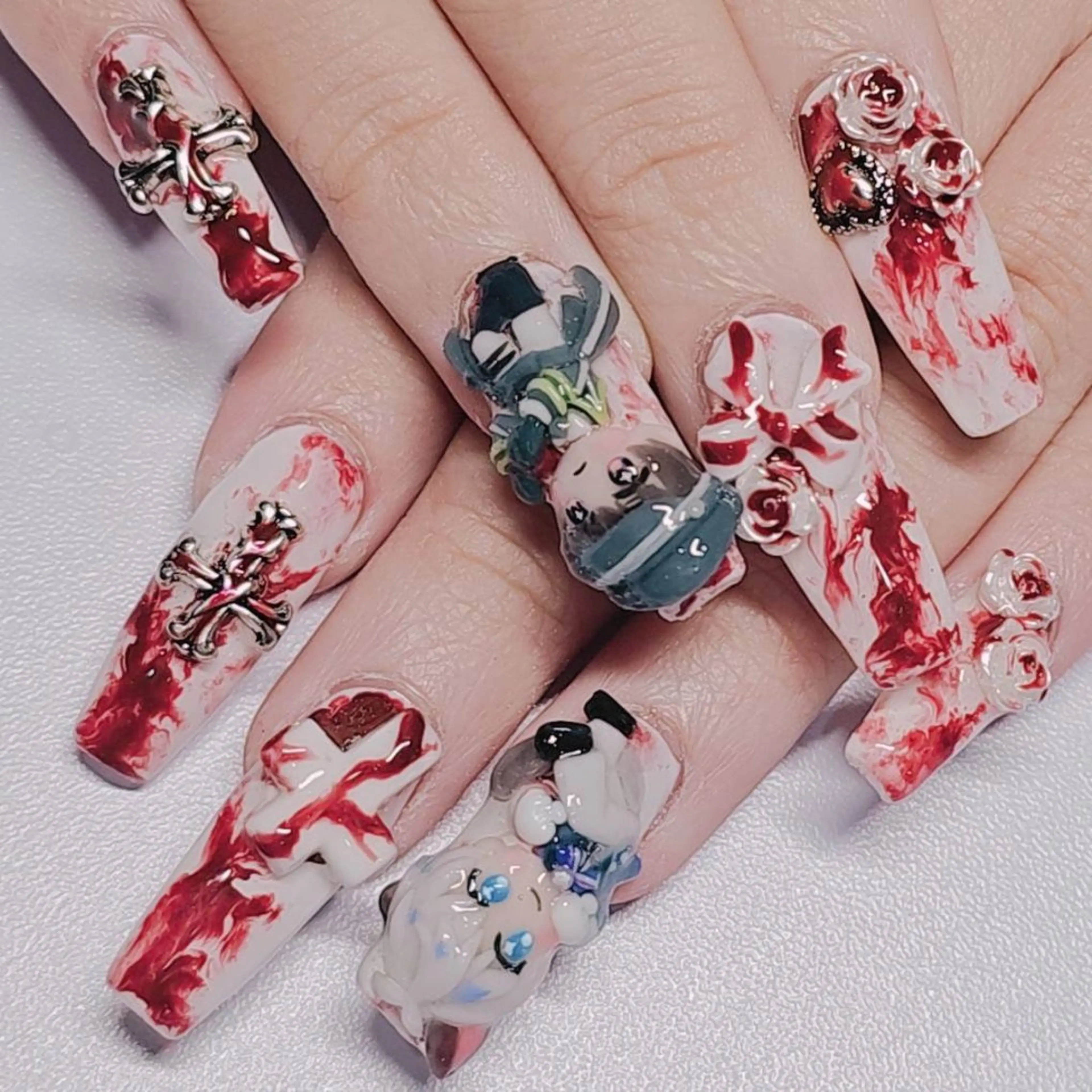 ネイル アートネイル ボルドー ホワイト ハンドネイル よしだ ひろきのネイルデザイン