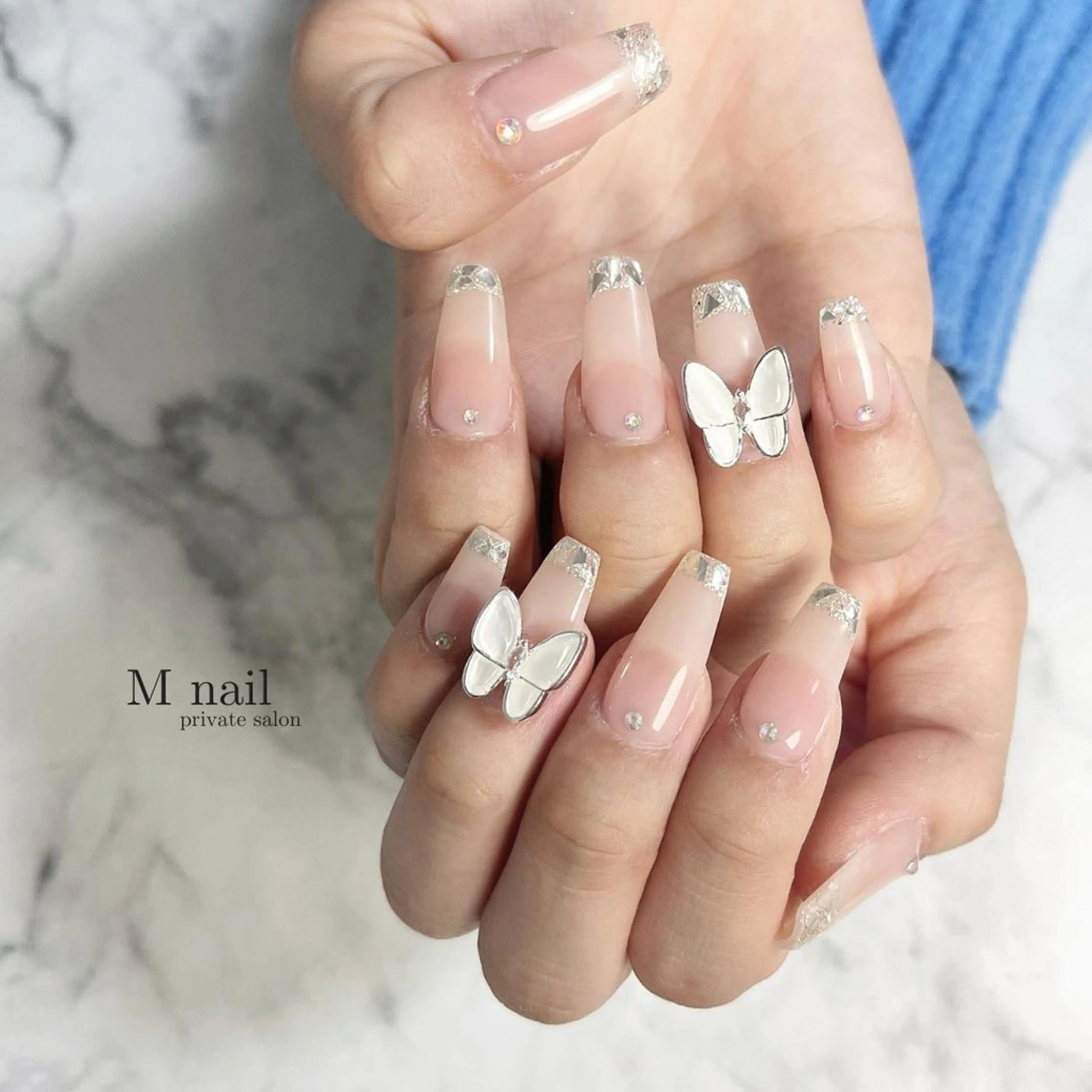 ネイル フレンチネイル ガラスフレンチ ハンドネイル M nailのネイルデザイン