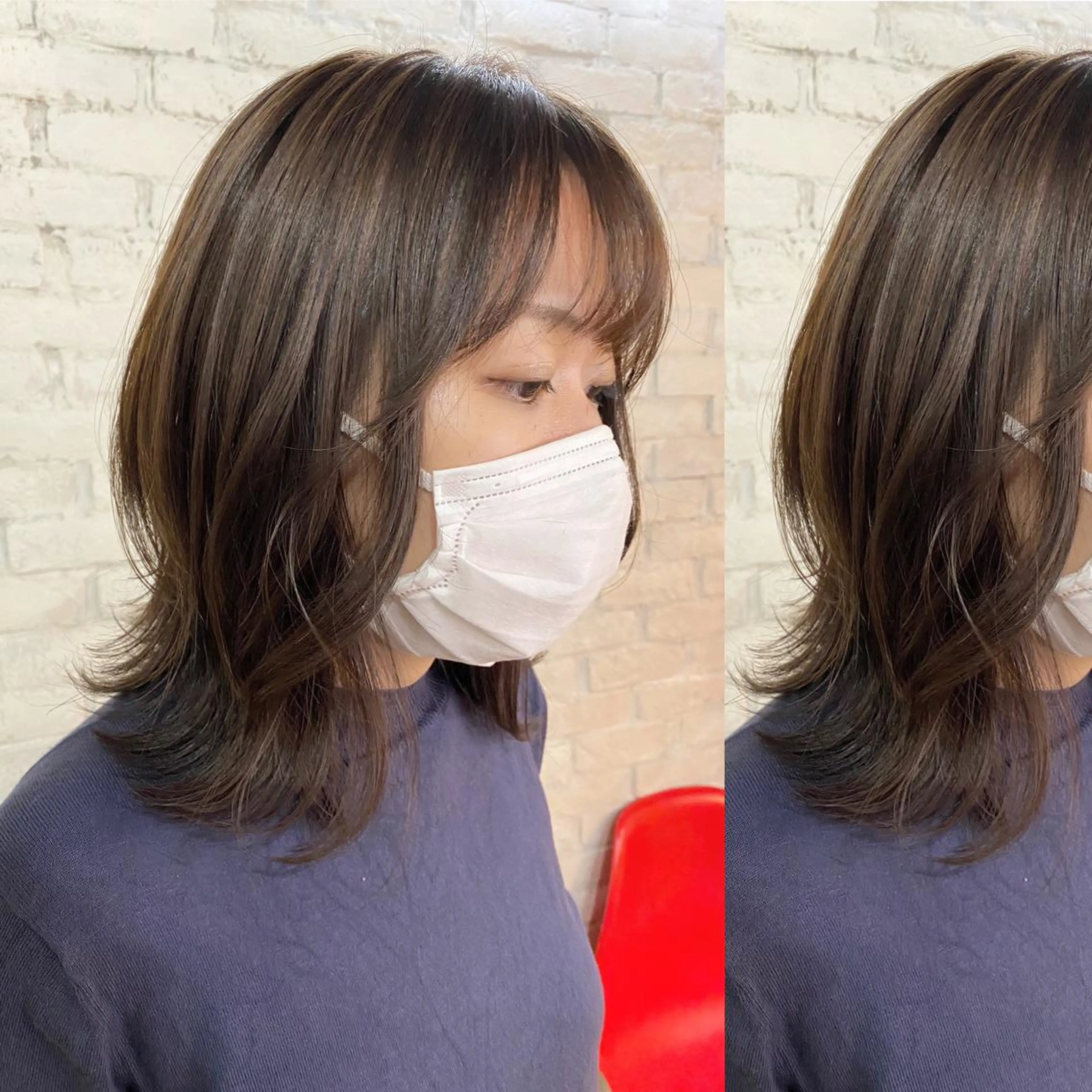 ミディアム カラー レイヤーカット ウルフカット ウルフレイヤー カット ヘアカラー トリートメント ツキノキ ミナのヘアスタイル