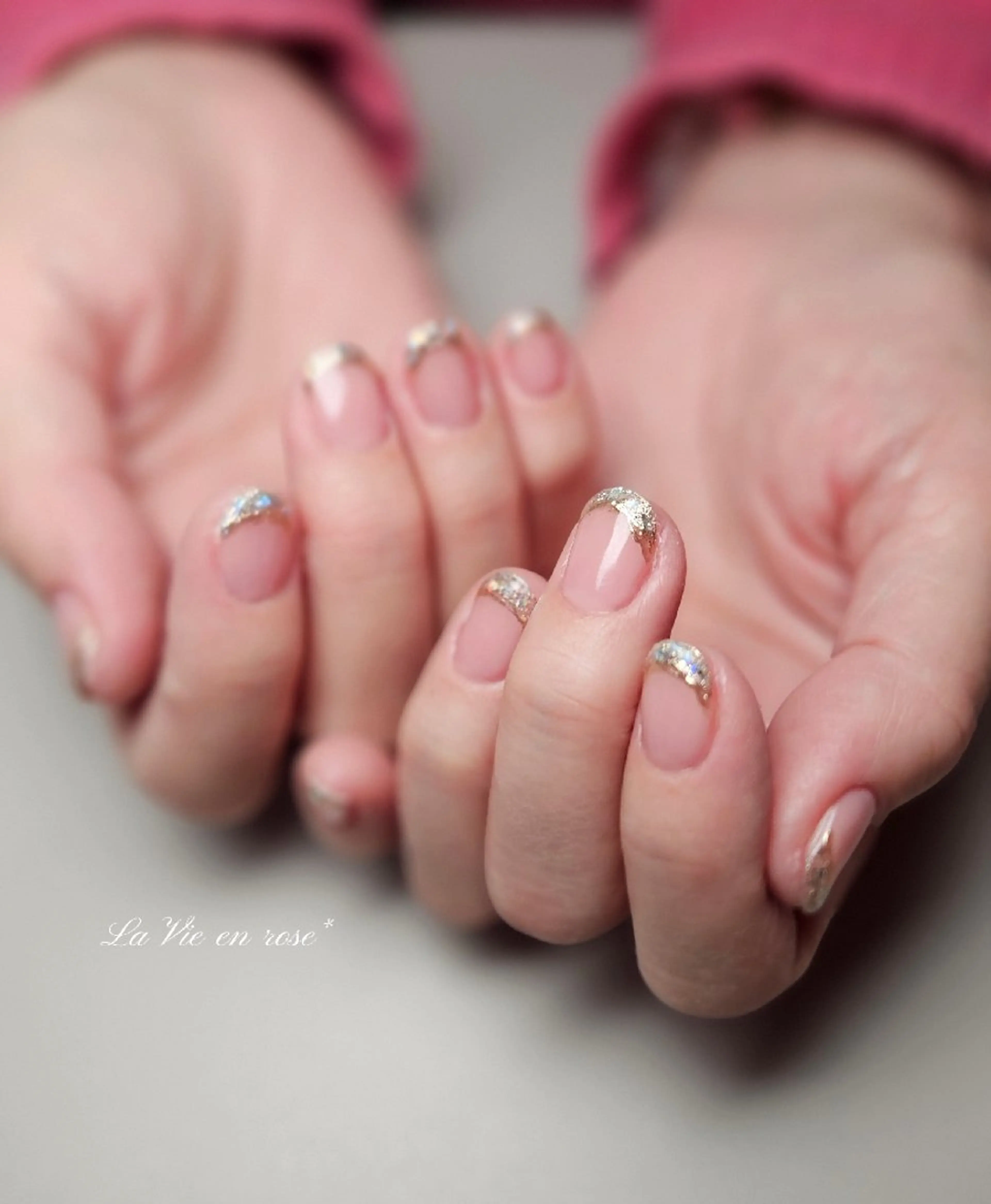 ネイル フレンチネイル ガラスフレンチ ブライダルネイル ラヴィアン ローズのネイルデザイン