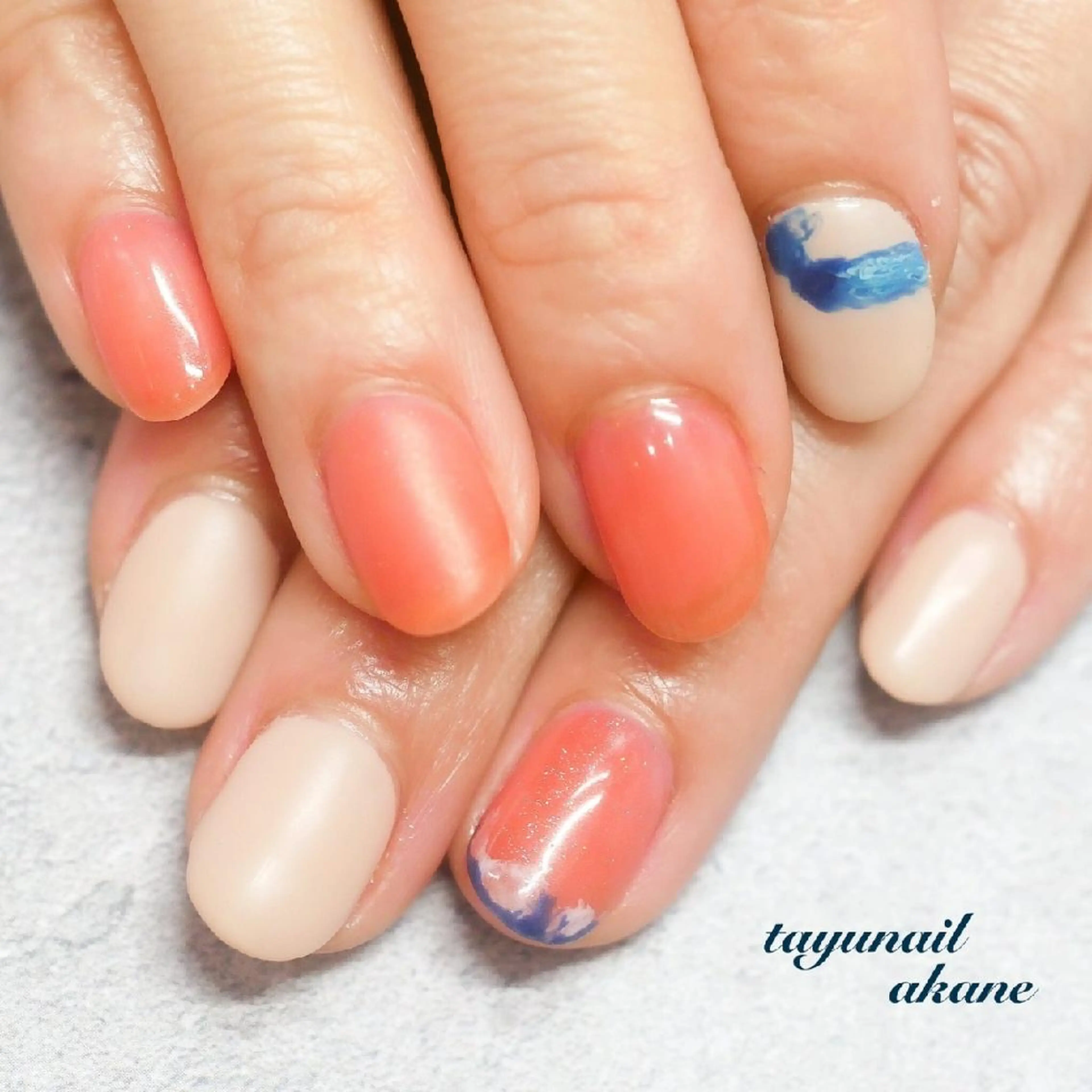 ネイル アートネイル ブルー ジェルネイル オレンジ パラジェル ネイルサロン 【たゆnail】のネイルデザイン