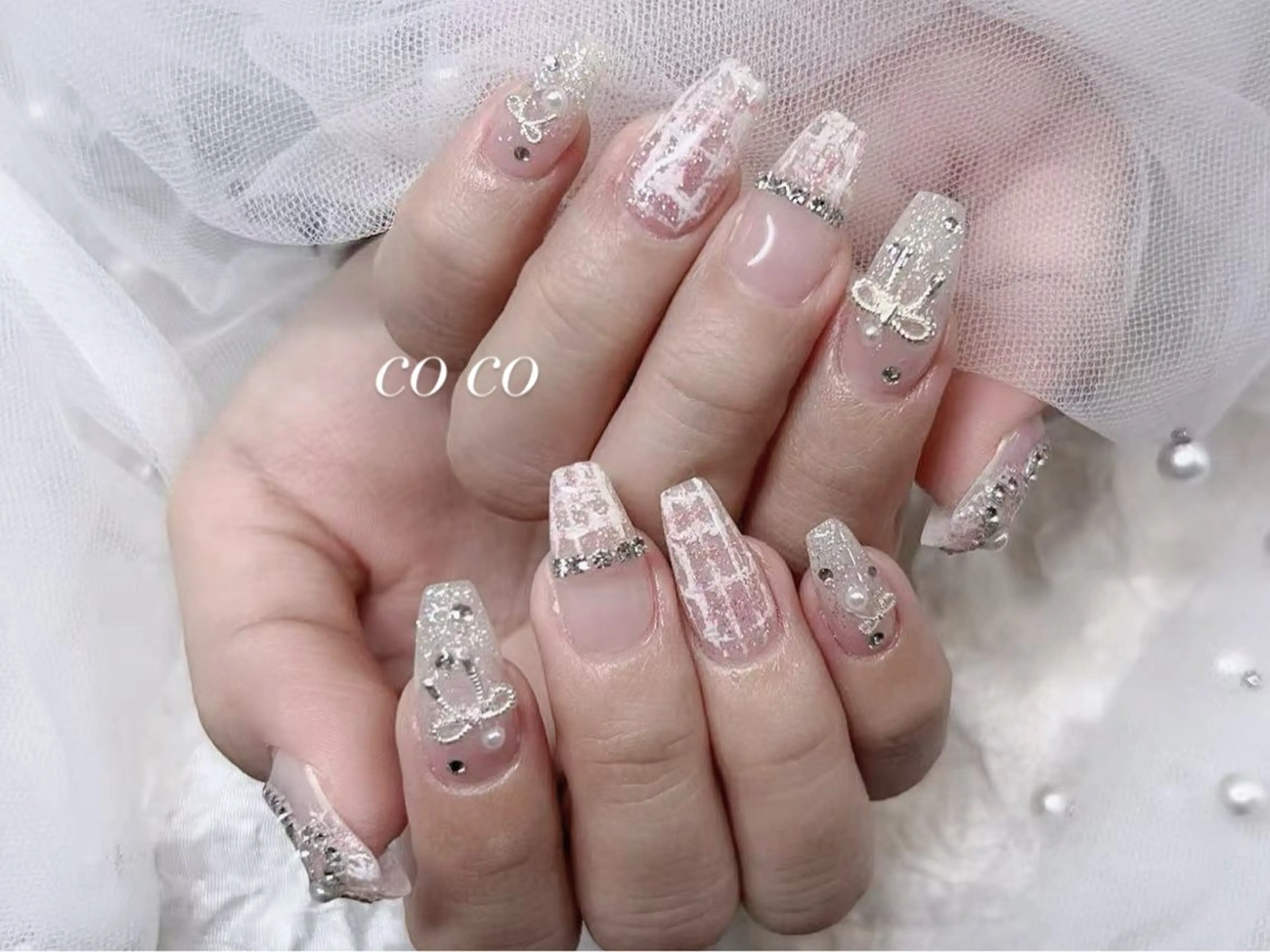 ネイル ガーリー ピンク リボン COCO ネイルのネイルデザイン