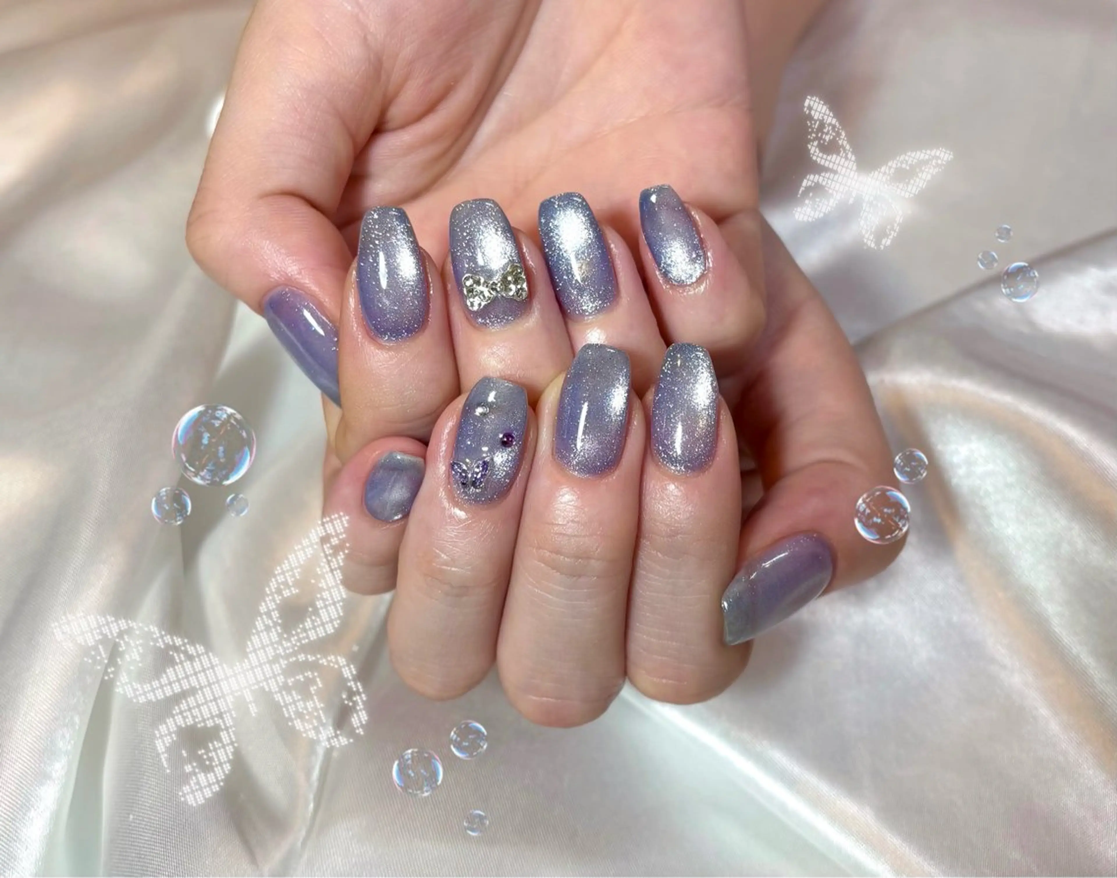 ネイル ブルー 韓国ネイル 水色 マグネットネイル ワンカラーネイル Chat noir所属・【chatnoir】 MIYUのネイルデザイン