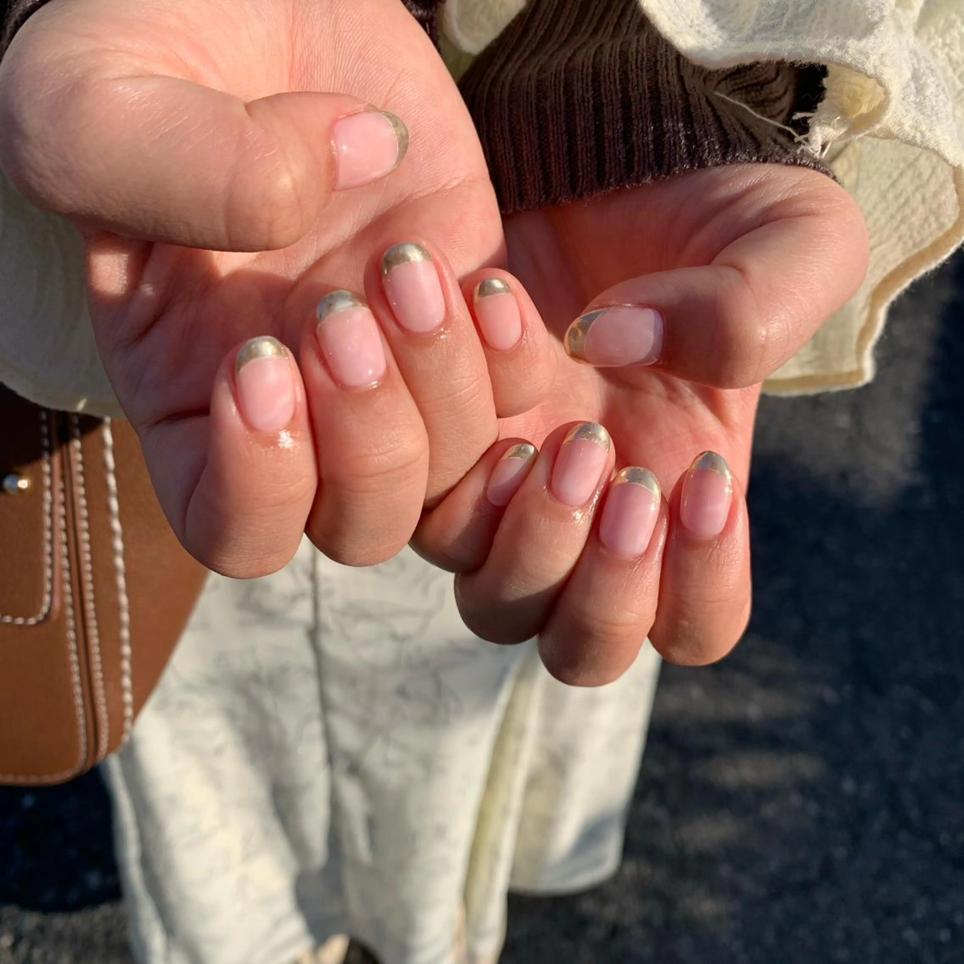 ネイル フレンチネイル ゴールド 大理石ネイル(マーブル) ピンク ハンドネイル 佐藤 穂乃香のネイルデザイン