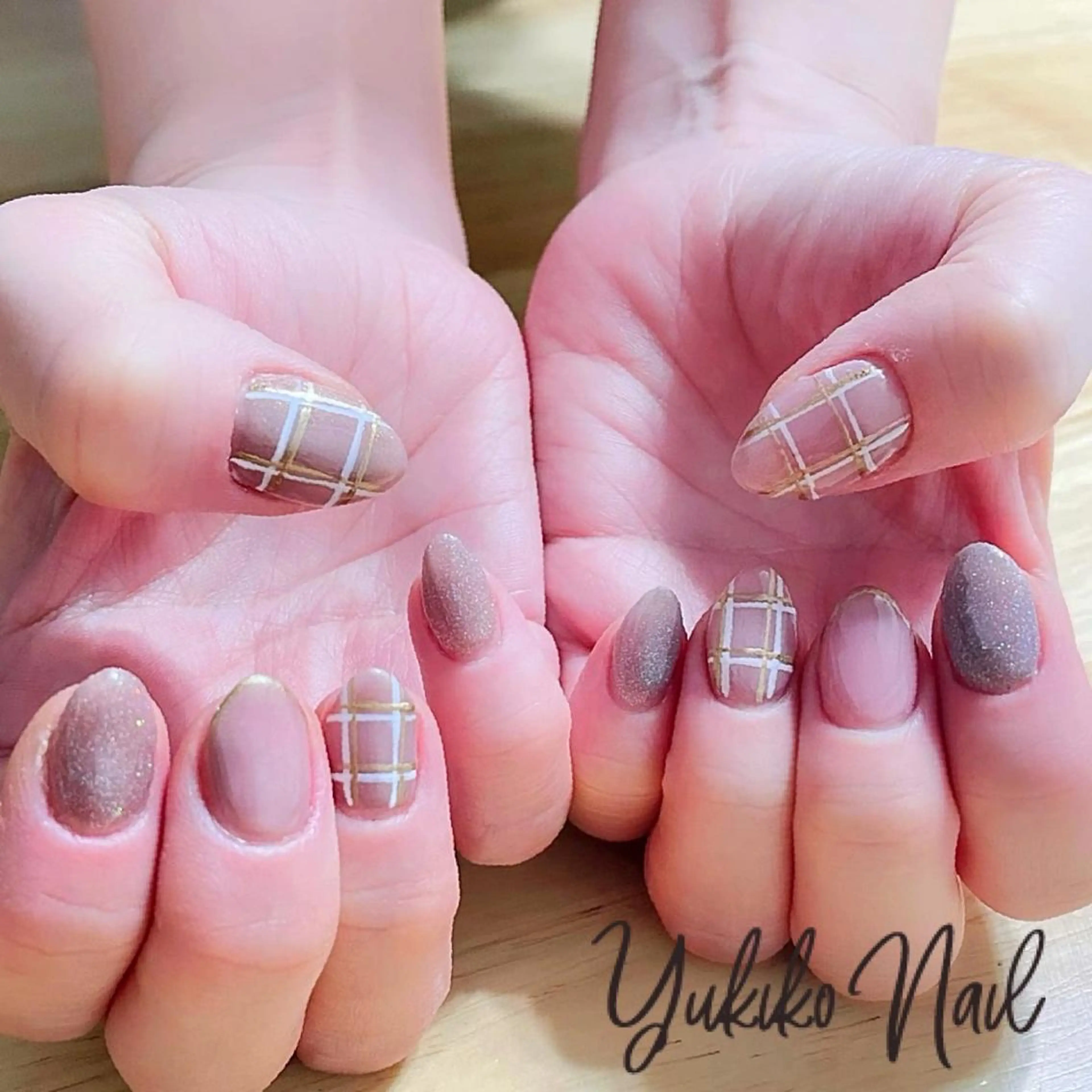 ネイル ブラウン 持ち込み ピンク ハンドネイル ユキコ ネイルのネイルデザイン