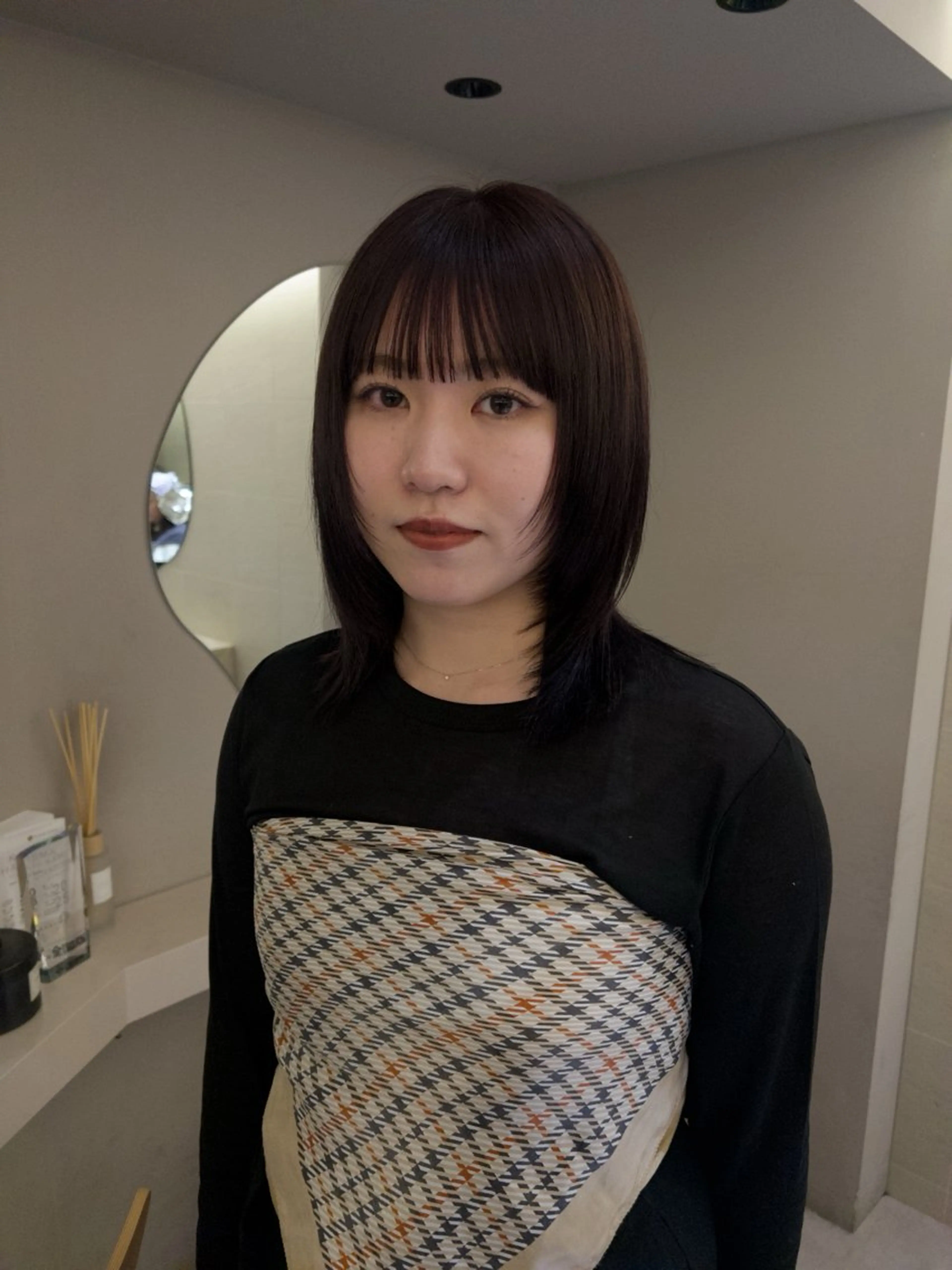 ミディアム ミディアムパーマ ヘアカラー manami /ショ ート/カットモデルのヘアスタイル