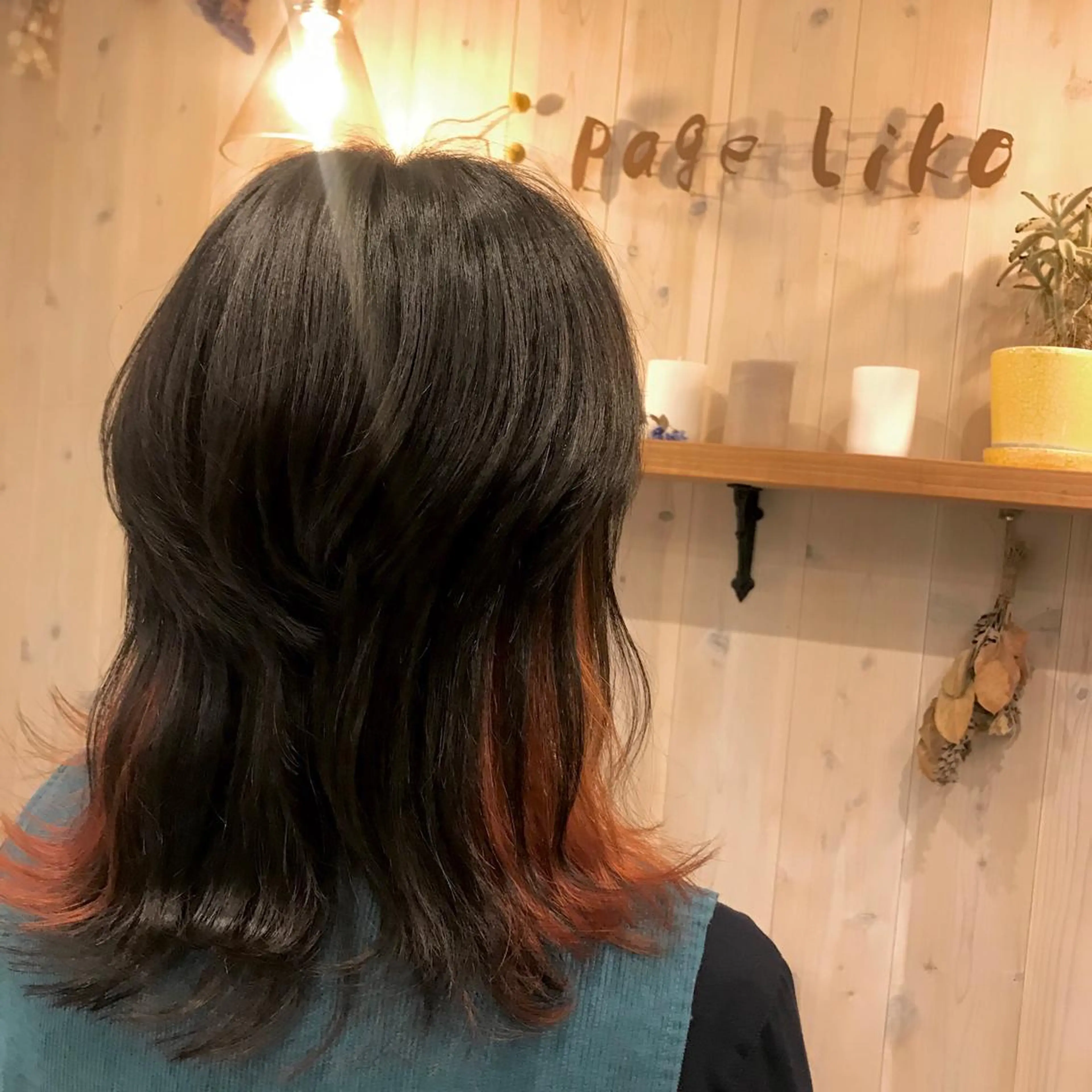 セミロング カラー オレンジ ウルフカット 透明感カラー/ 寺田千雅子のヘアスタイル