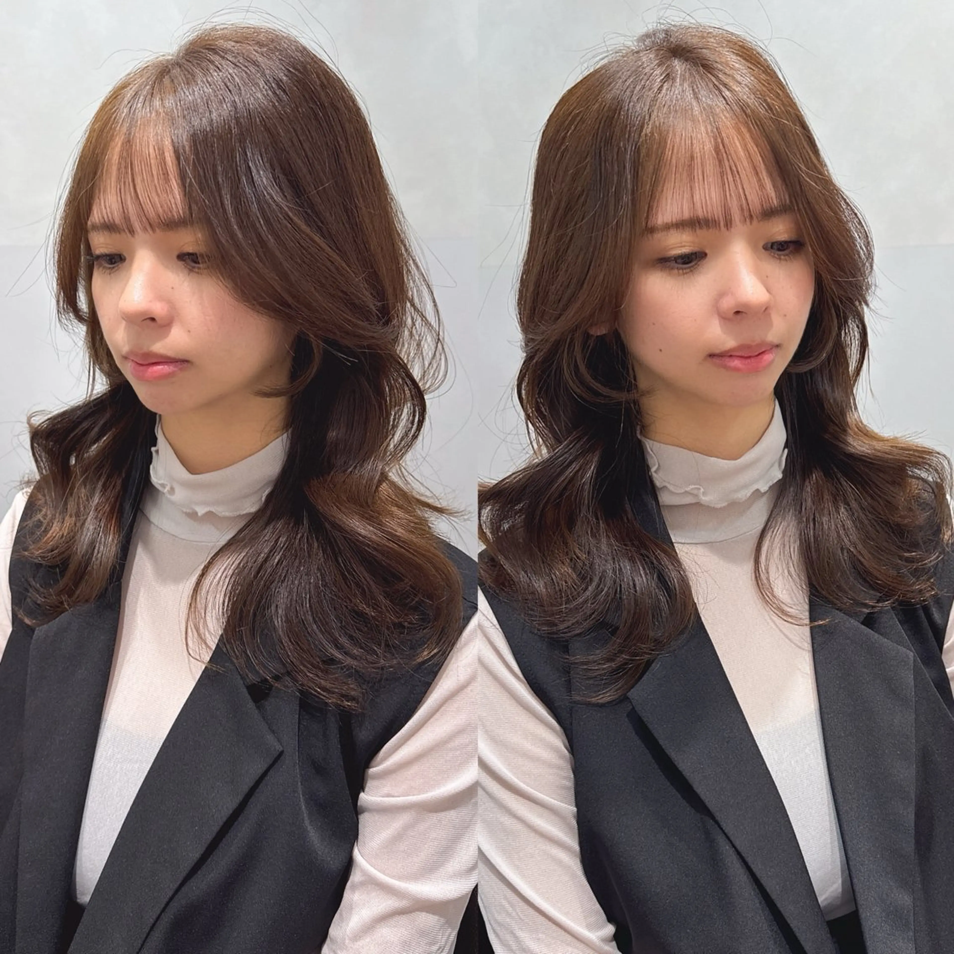 セミロング くびれヘア 顔まわりレイヤー 顔周りカット 韓国風ヘア レイヤーカット 森 隆秀/韓国ヘアのヘアスタイル