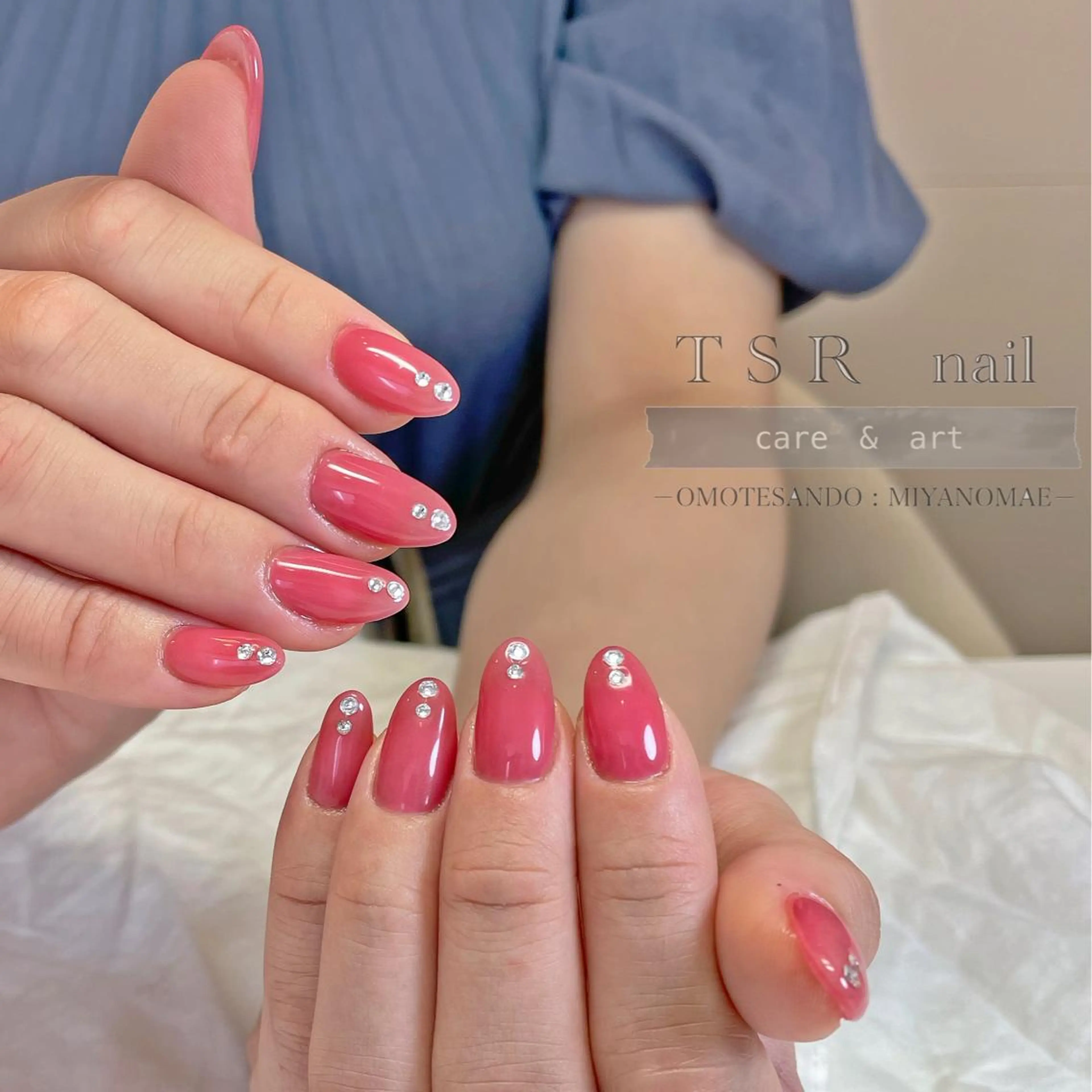 ネイル ジェルネイル ワンカラーネイル パラジェル 赤色 ストーンネイル ハンドネイル ハンドケア 爪咲 りり花のネイルデザイン