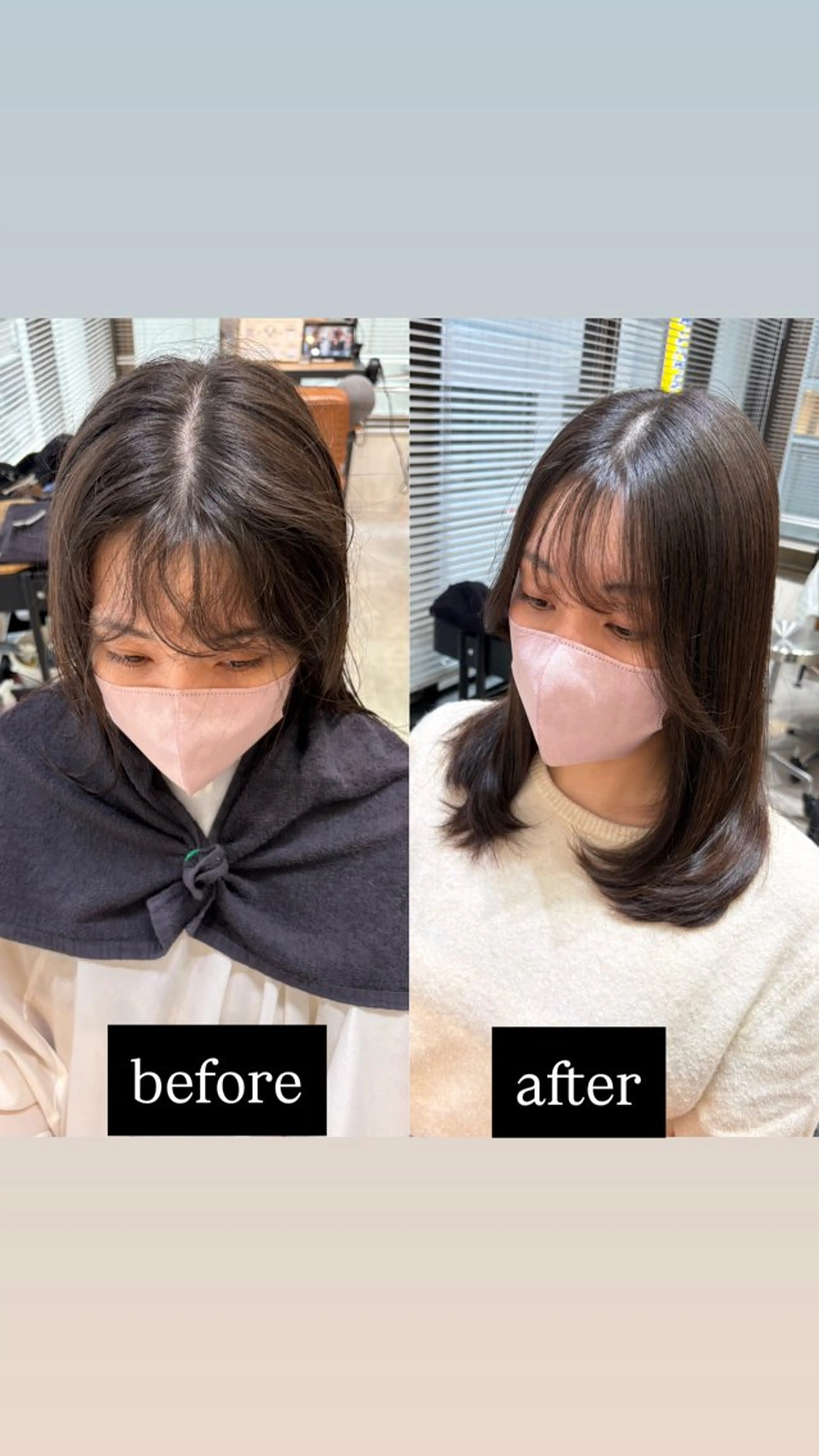 セミロング シースルーバング カット 縮毛矯正 こうき/前髪割れ癖 改善/カット/カラーのヘアスタイル