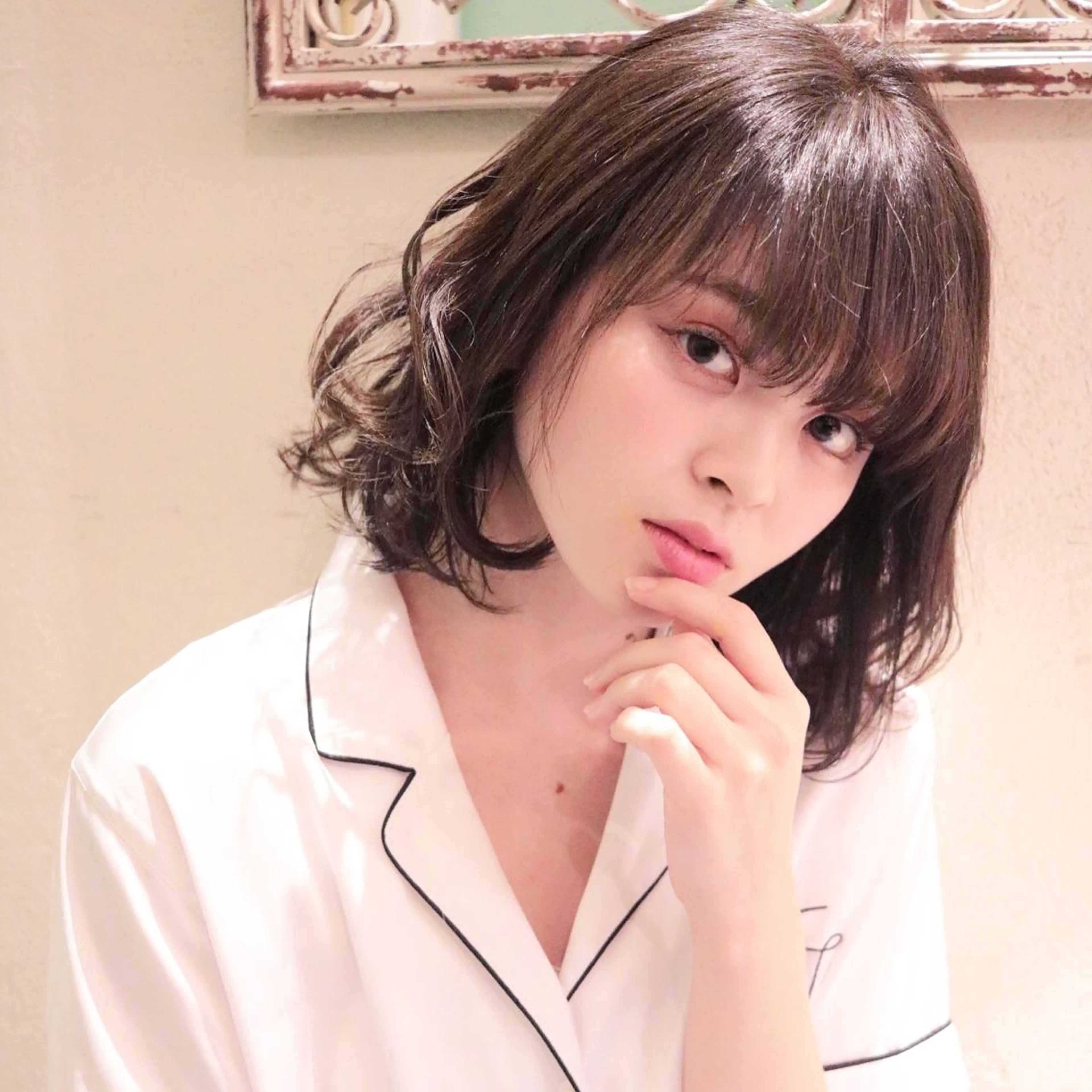 ミディアム カラー 縮毛矯正クロスパーマ 益子達也のヘアスタイル