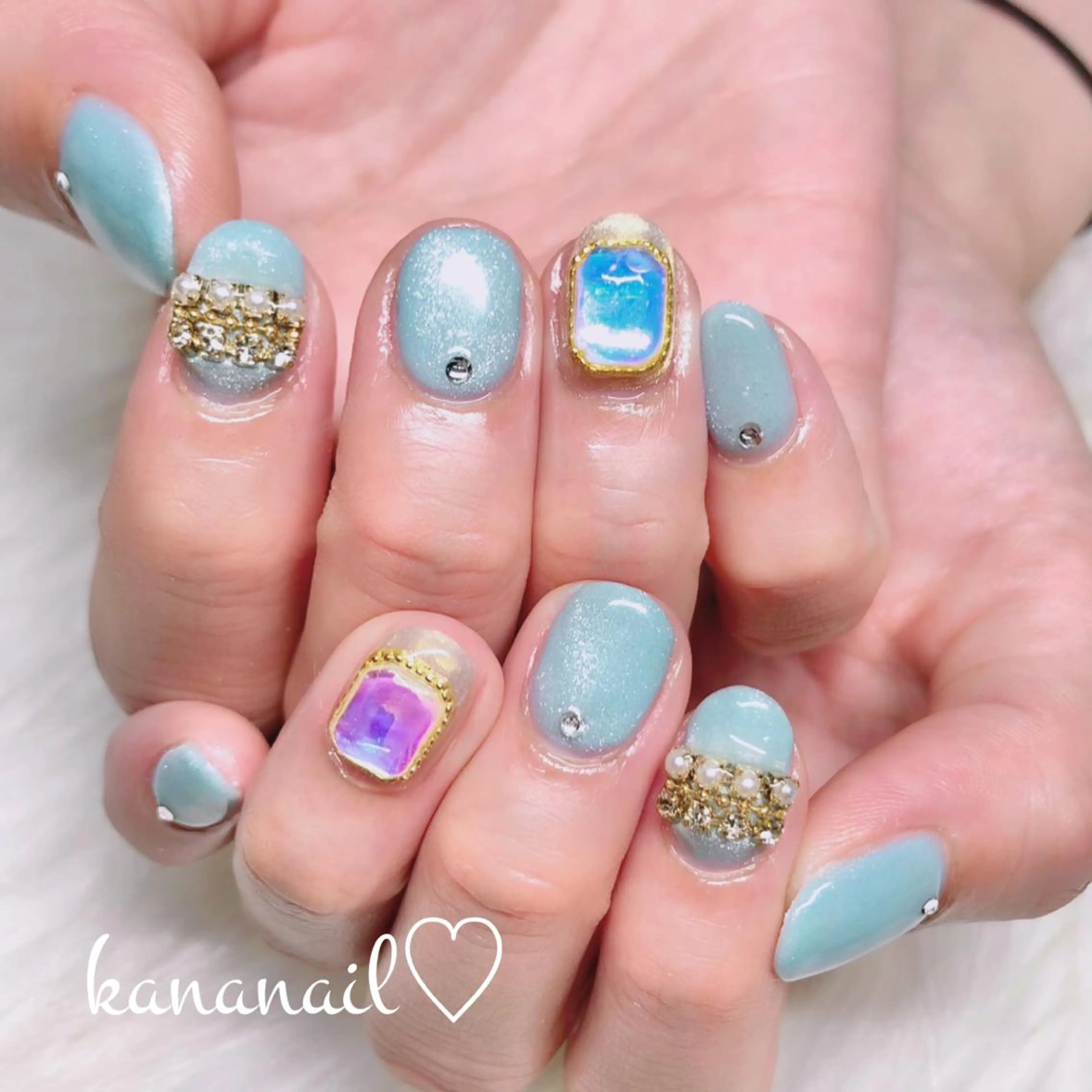 ネイル 水色 マグネットネイル kananail ♡のネイルデザイン