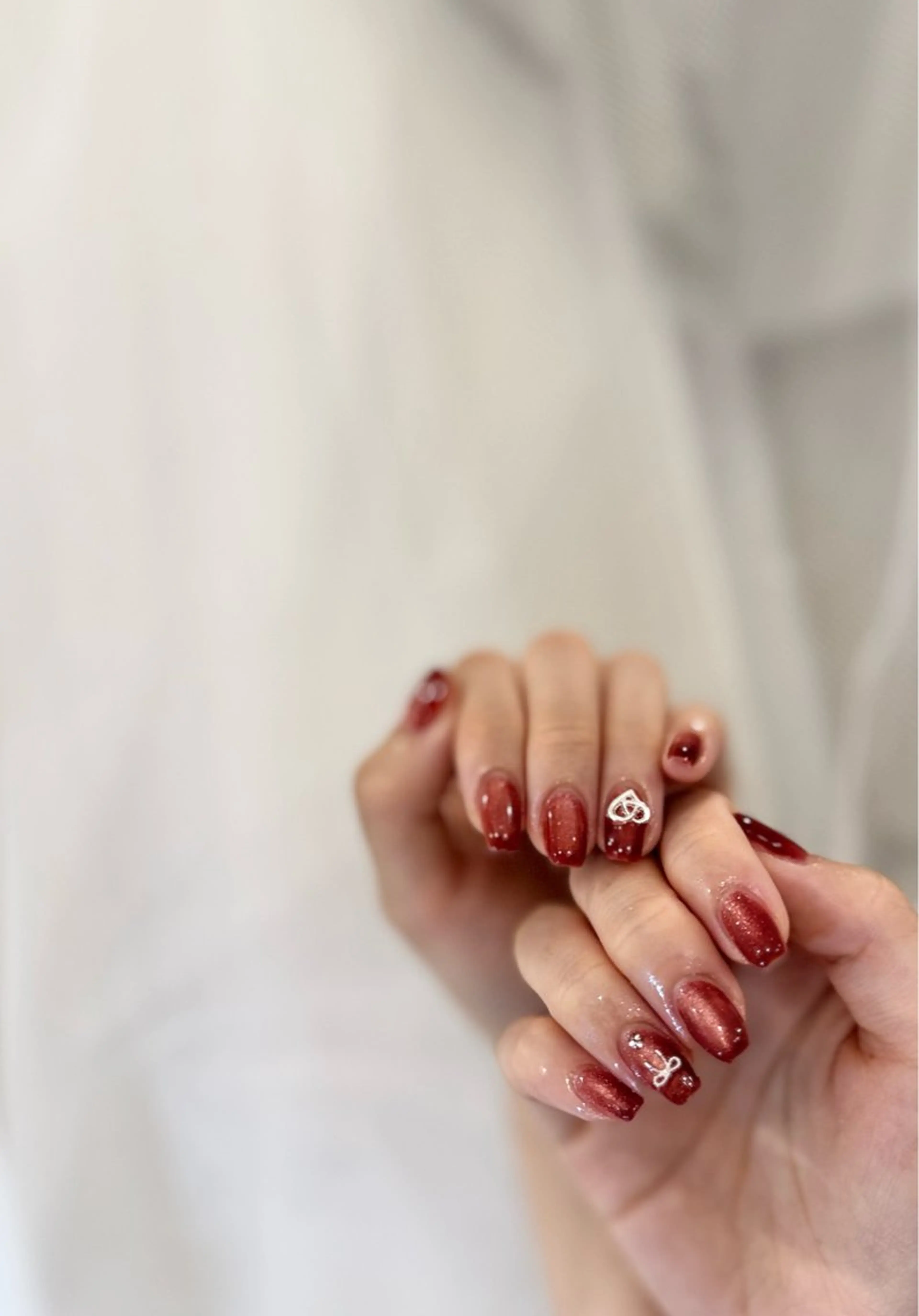 ネイル ジェルネイル ハート マグネットネイル メンズネイル 赤色 ハンドネイル MIMnail メンズネイリストのネイルデザイン