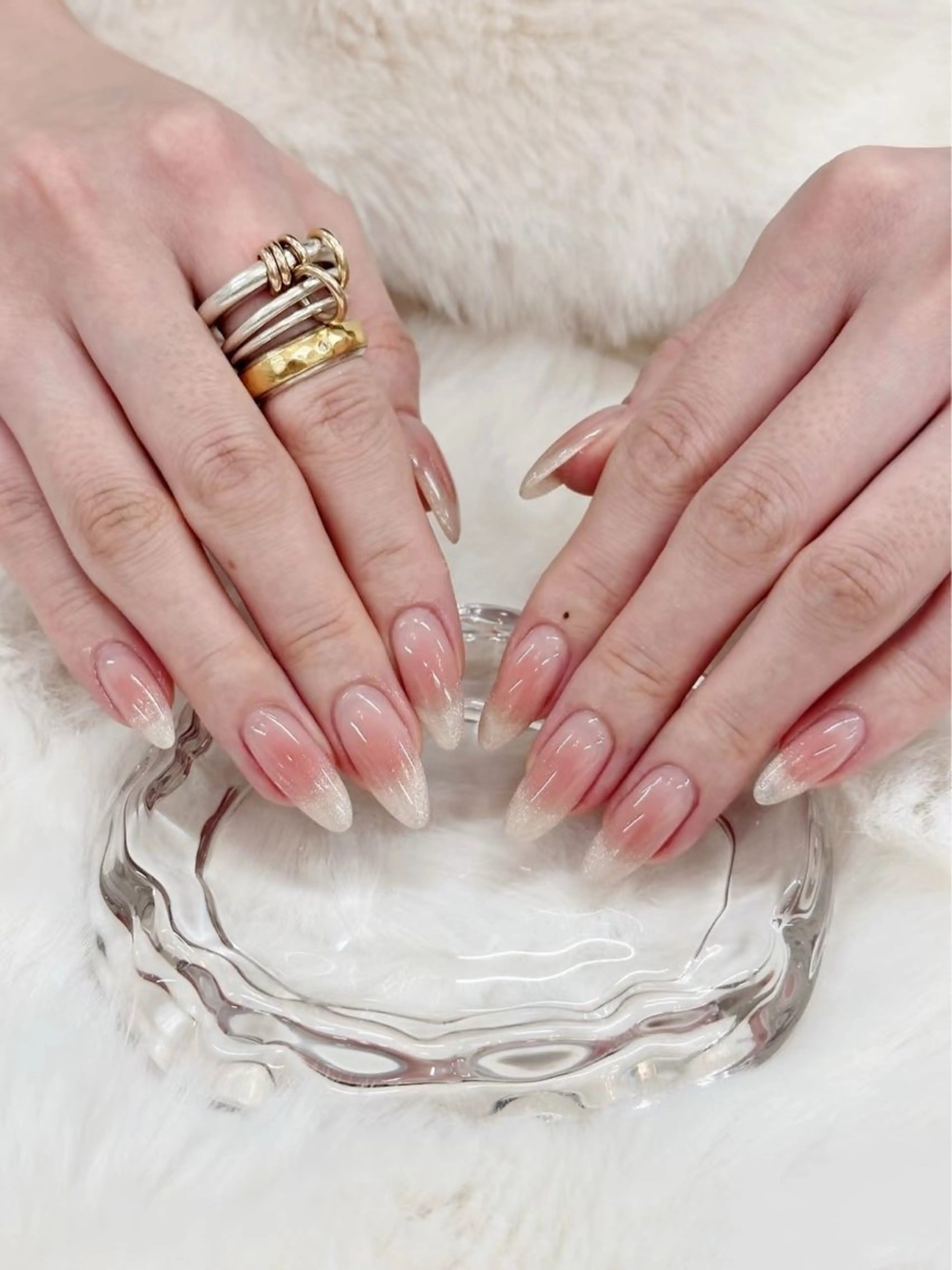 ネイル フラワーネイル フレンチネイル ジェルネイル ガラスフレンチ ハート ハンドネイル BabyYouMi nailのネイルデザイン