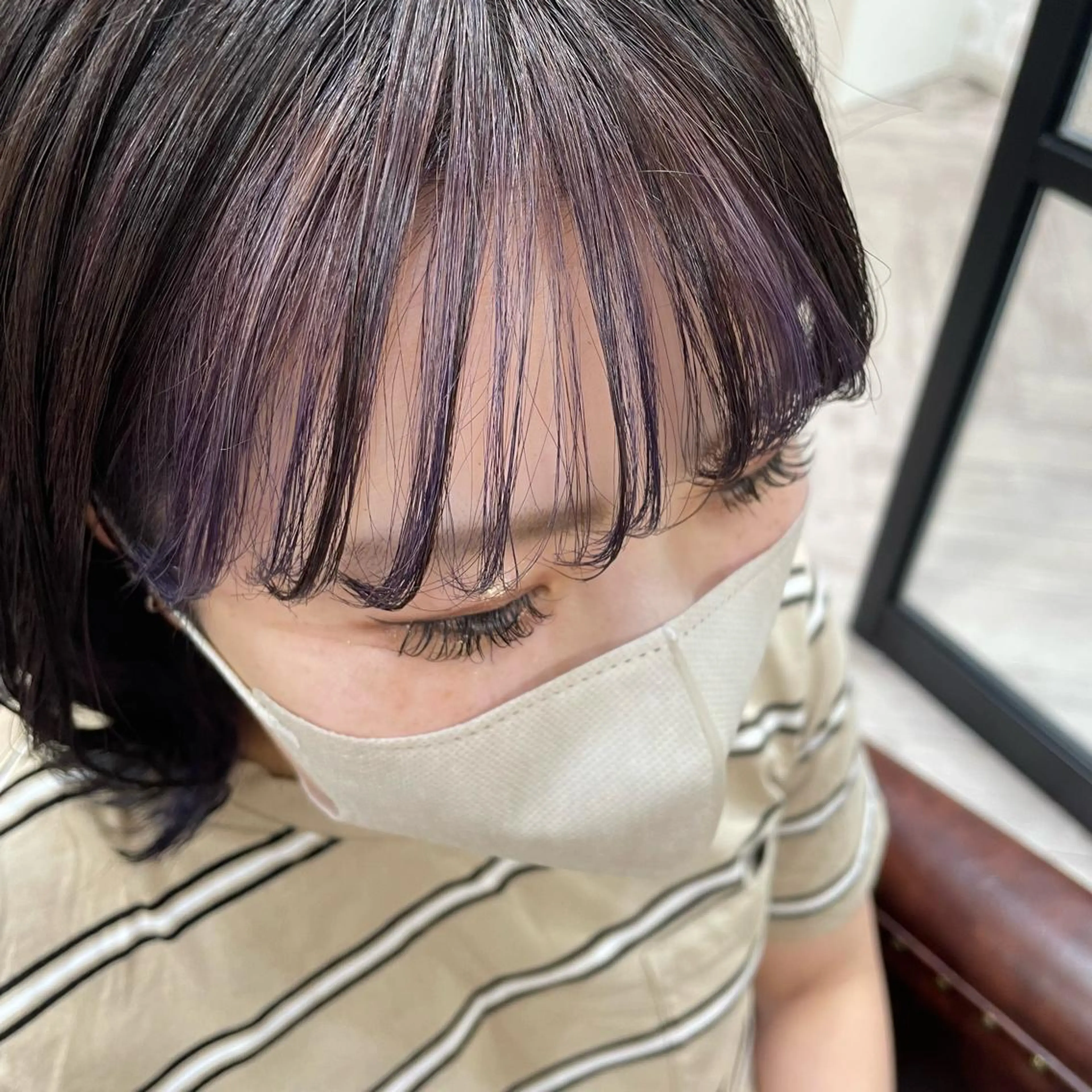 ミディアム ミストバング パープルカラー erina💖 CLUTCH天王寺のヘアスタイル