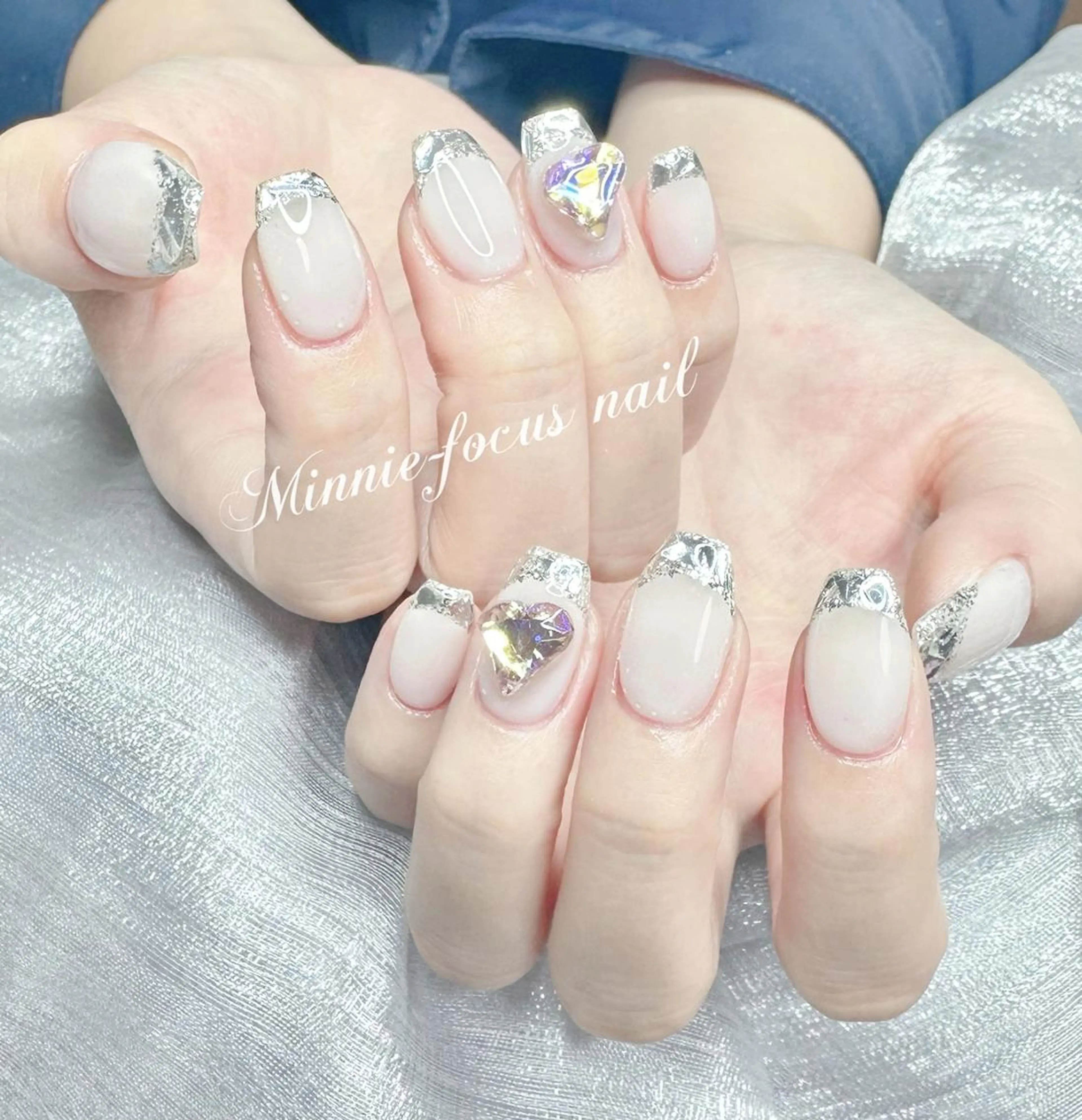 ネイル フレンチネイル ガラスフレンチ ハート キラキラネイル 韓国ネイル 🧸Luvia nail✨のネイルデザイン