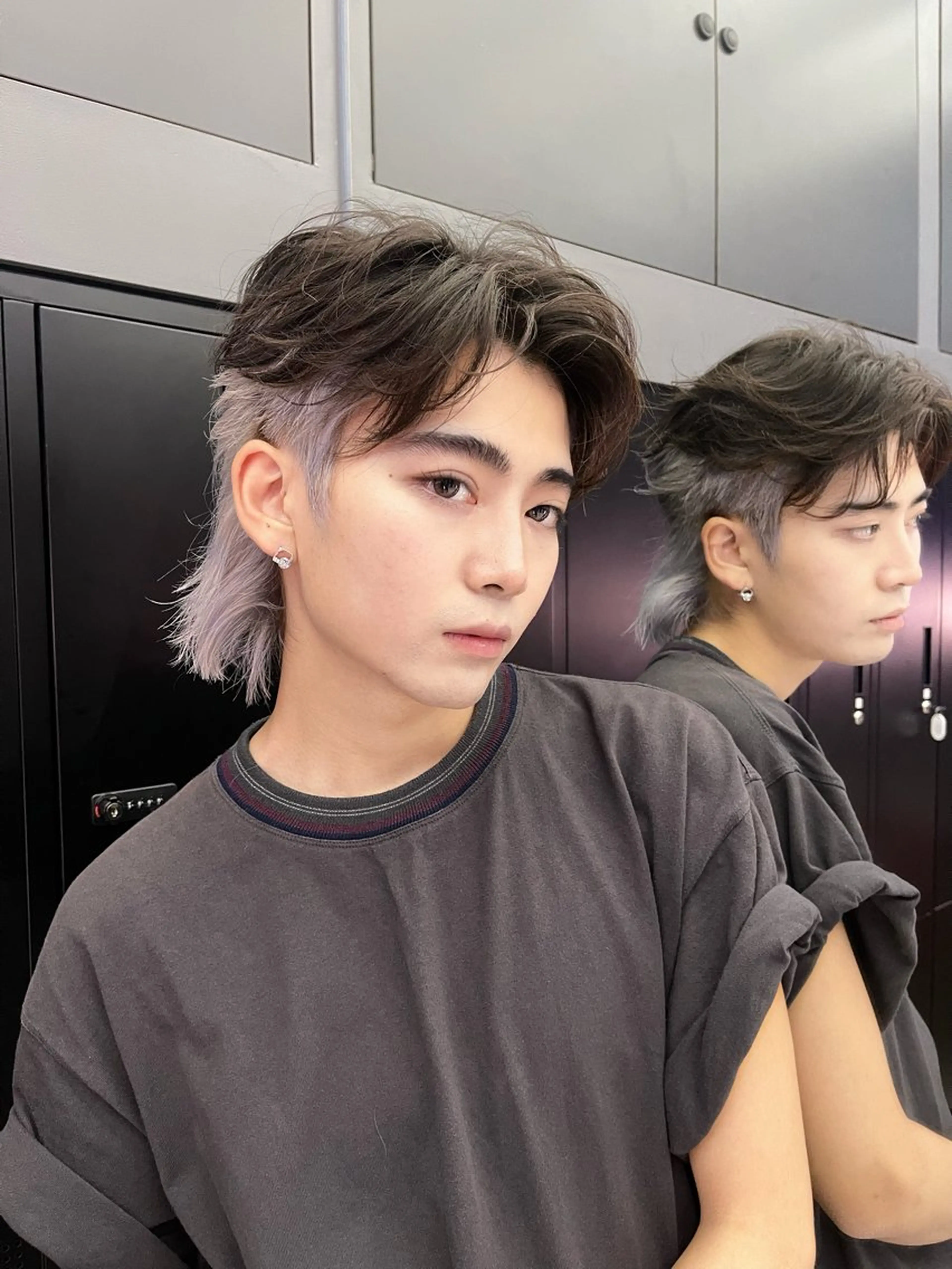 ショート メンズ メンズインナーカラー パープルカラー ふかじ/複雑履歴修正 縮毛矯正ブリーチのヘアスタイル