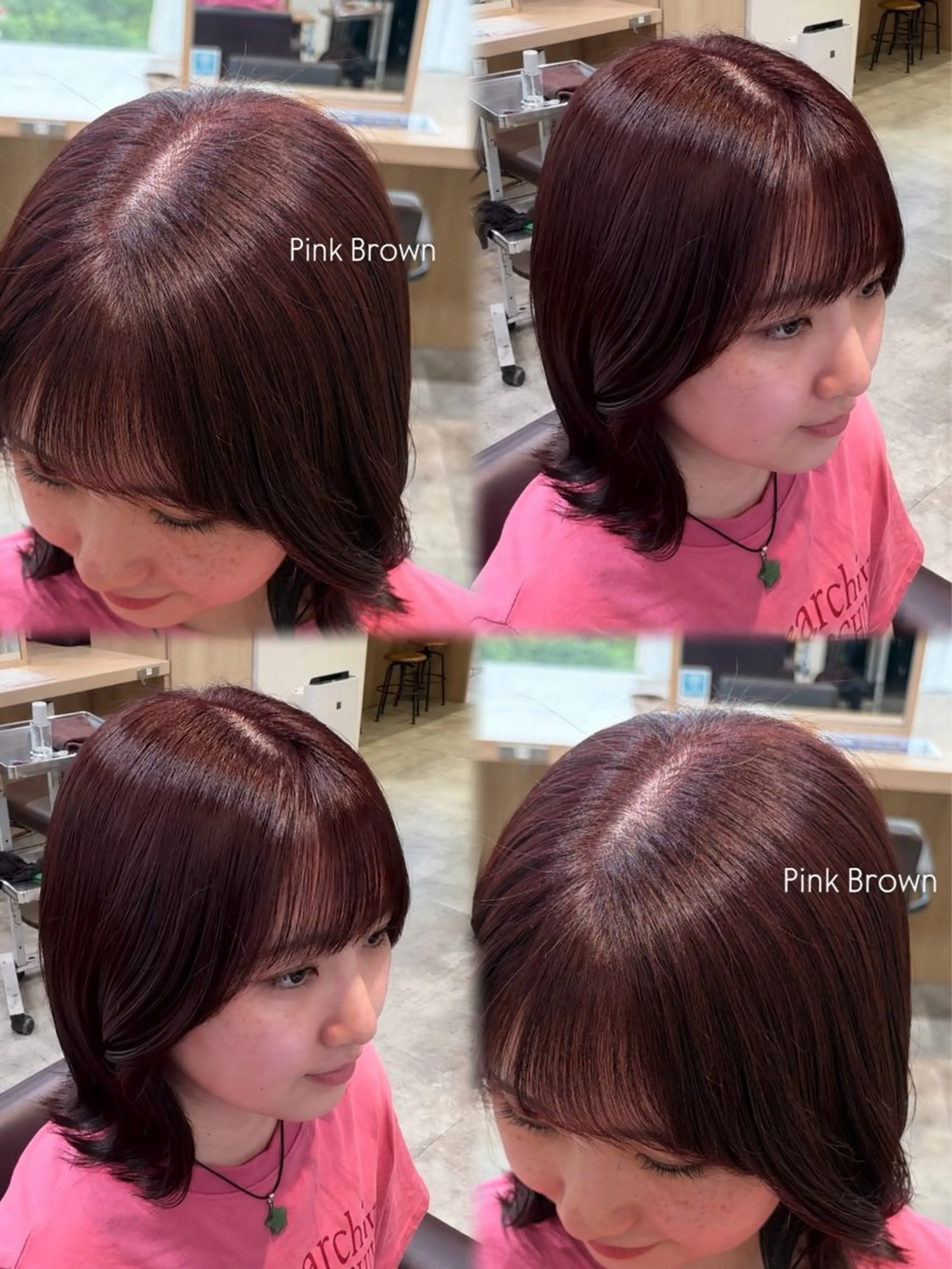 ミディアム カラー ブラウンカラー ピンクカラー ピンクブラウン ヘアカラー 透明感カラー/ 韓国ヘア/ふうかのヘアスタイル