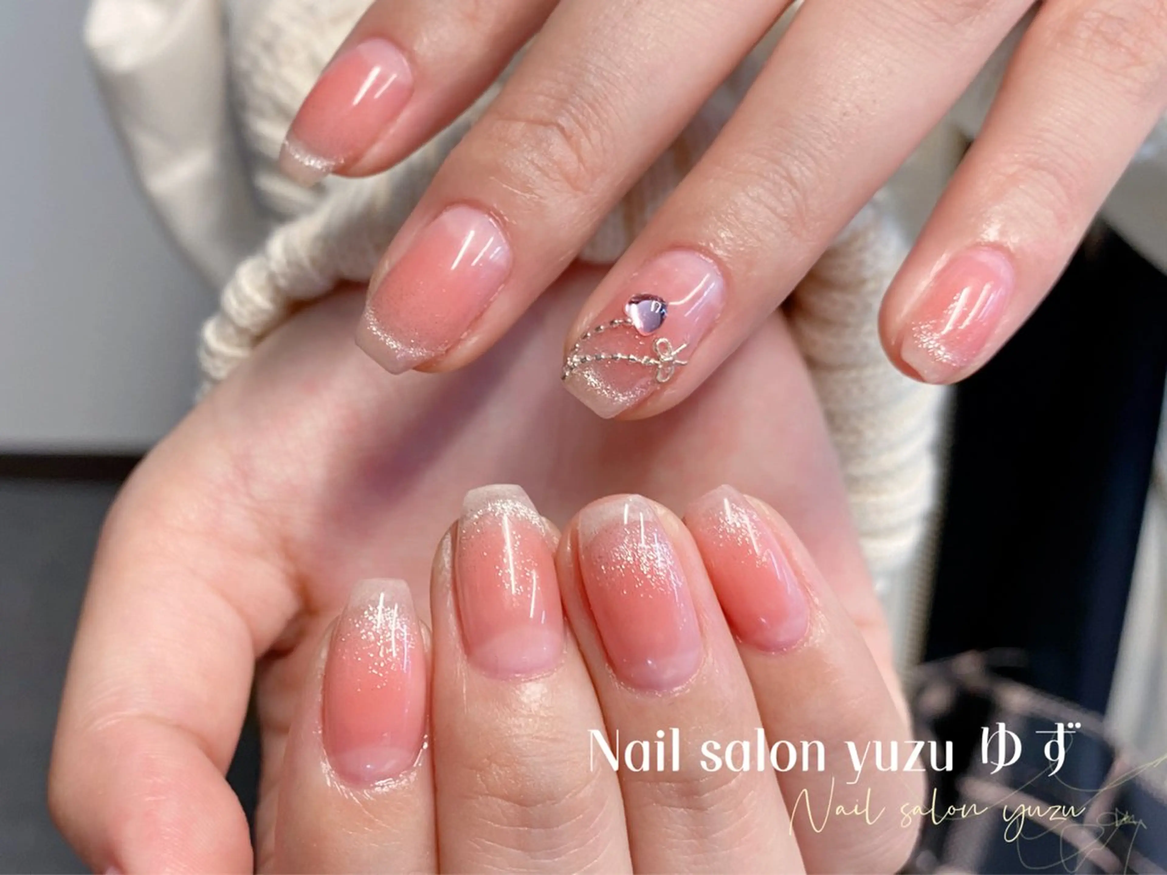 ネイル カジュアル チークネイル 成人式 ドット フレンチネイル ゆず- Nail Salonのネイルデザイン