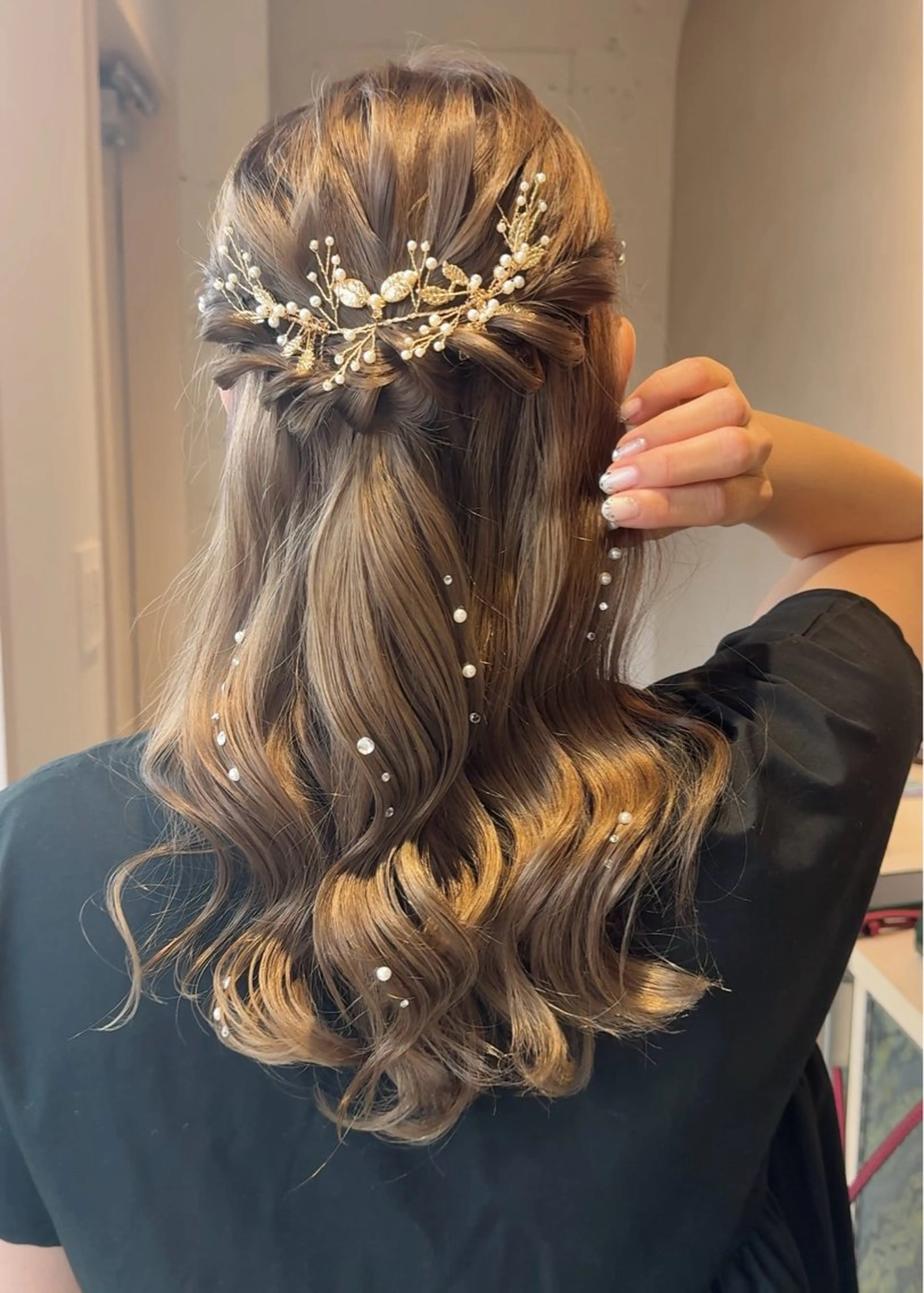 セミロング ヘアアレンジ ハーフアップ 結婚式・ブライダル ヘアセット ヘアセット大募集 ˗ˋˏairiˎˊ˗のヘアスタイル