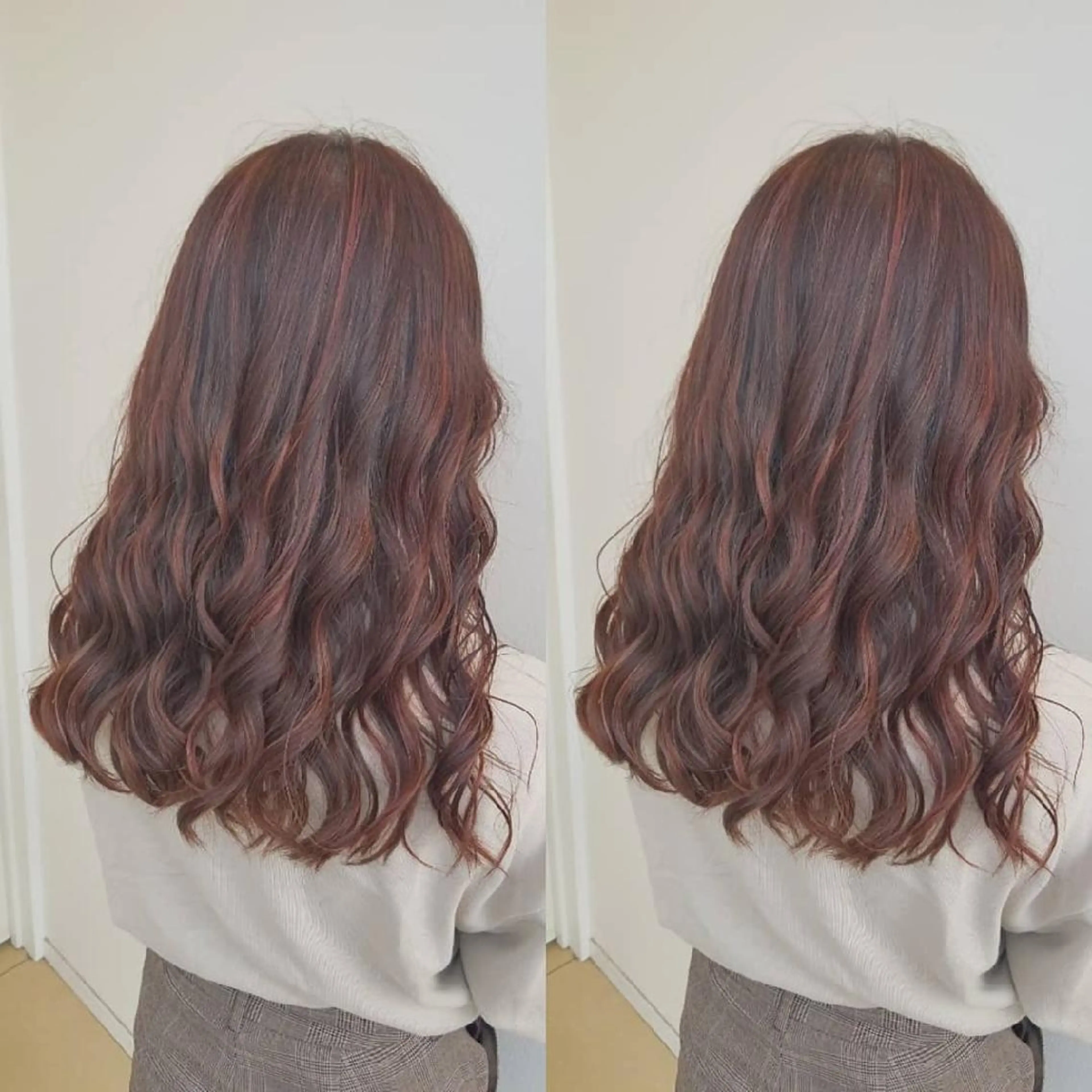 ロング カラー ハイライトカラー ローズカラー ルビー ハイライト ブリーチ・ハイトーン 特化🎉内山のヘアスタイル