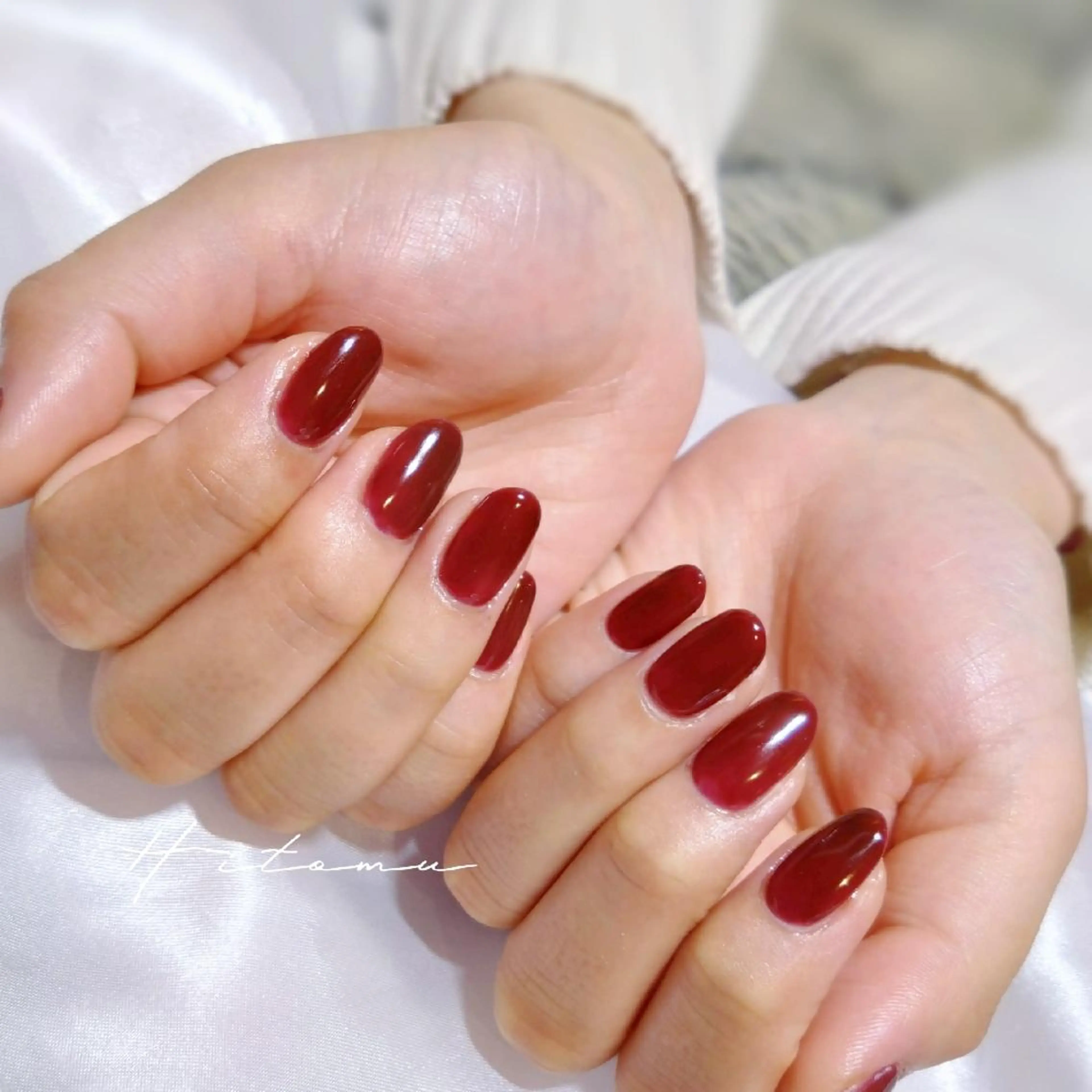 ネイル ボルドー ワンカラーネイル ハンドネイル Nail salon LEVALOレヴァロのネイルデザイン