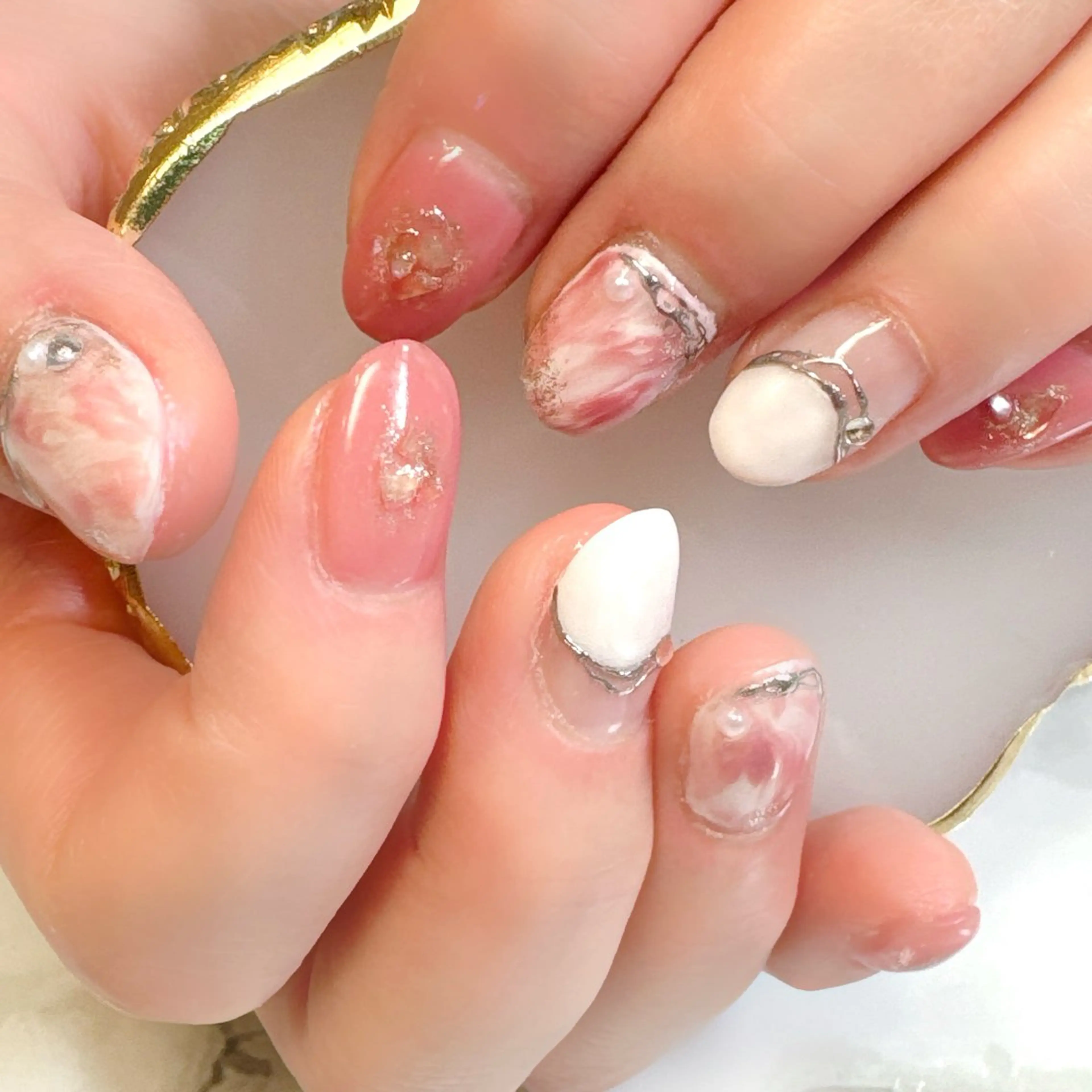 ネイル アートネイル ジェルネイル 大理石ネイル(マーブル) ニュアンスネイル ハンドネイル しみ えんのネイルデザイン