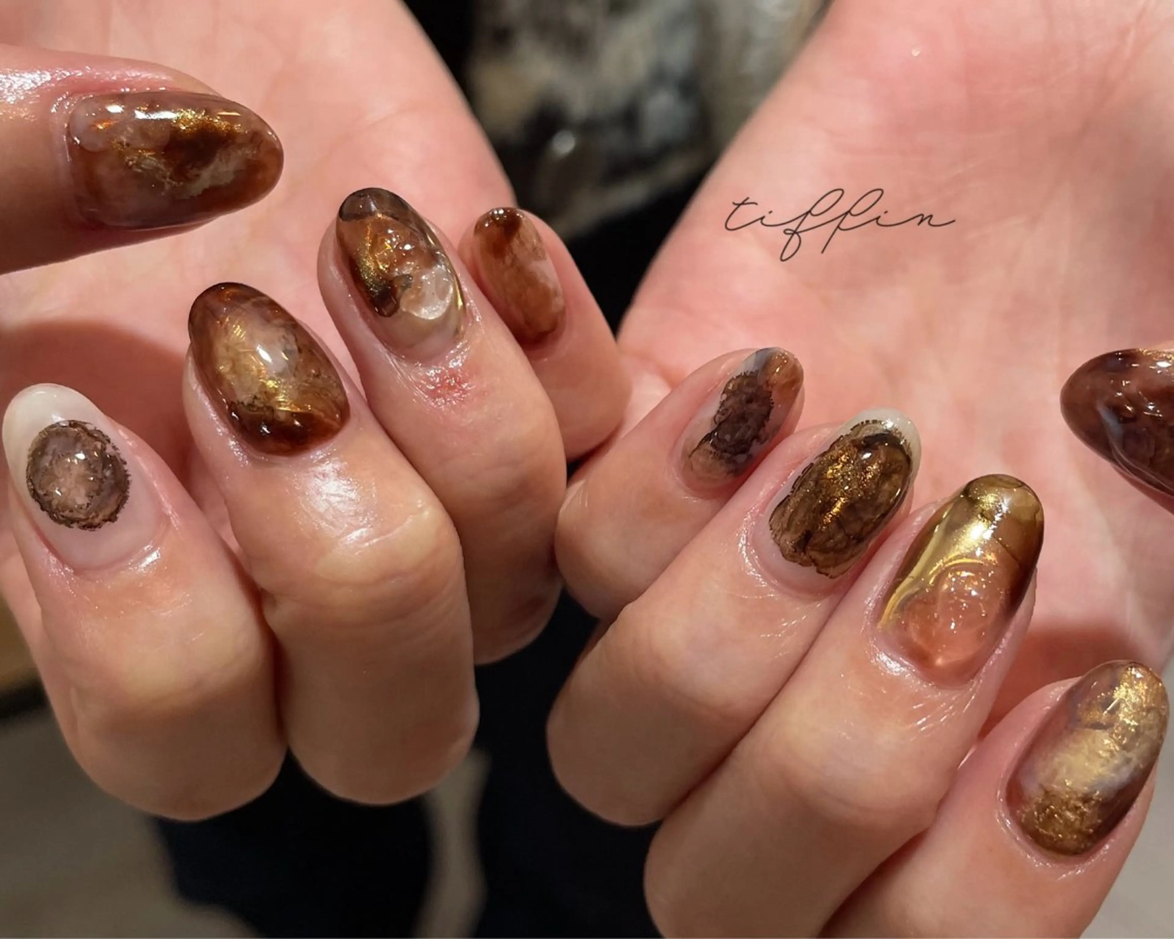 ネイル アートネイル ブラウン nail salon tiffinのネイルデザイン